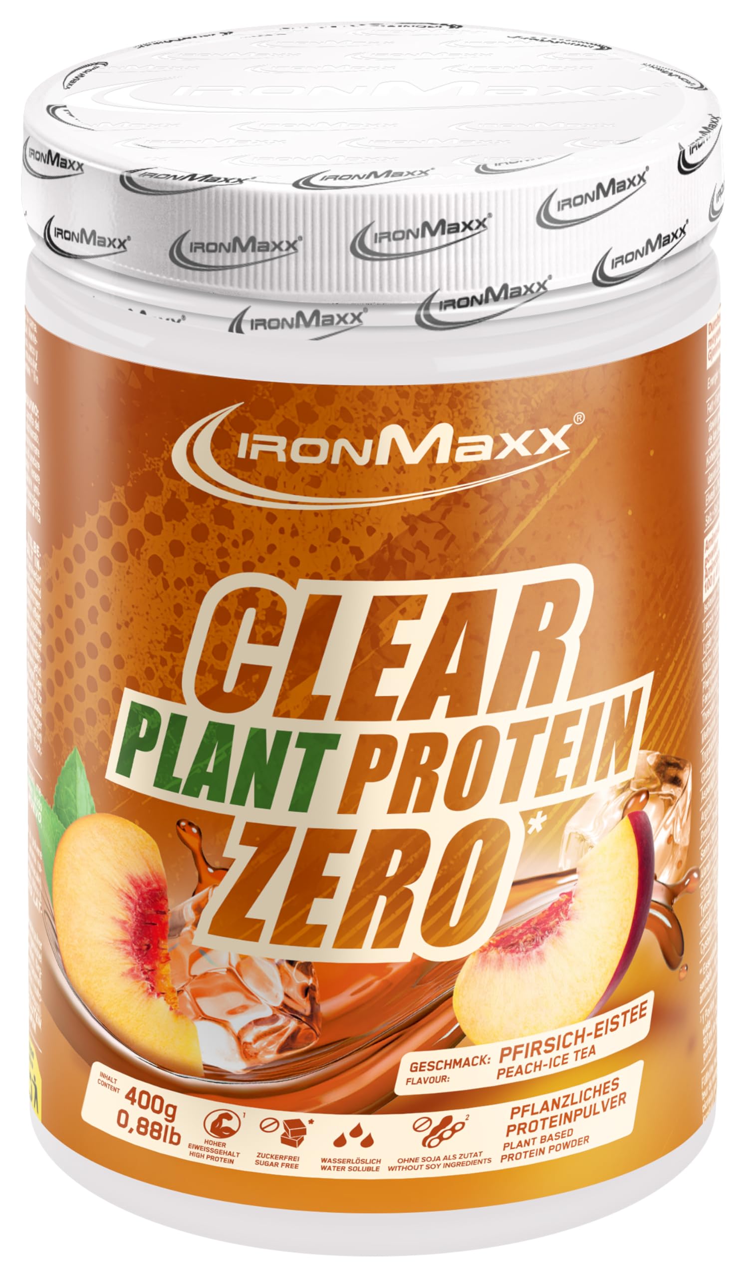 IronMaxx Clear Plant Protein Zero Peach Ice Tea 400g Dose