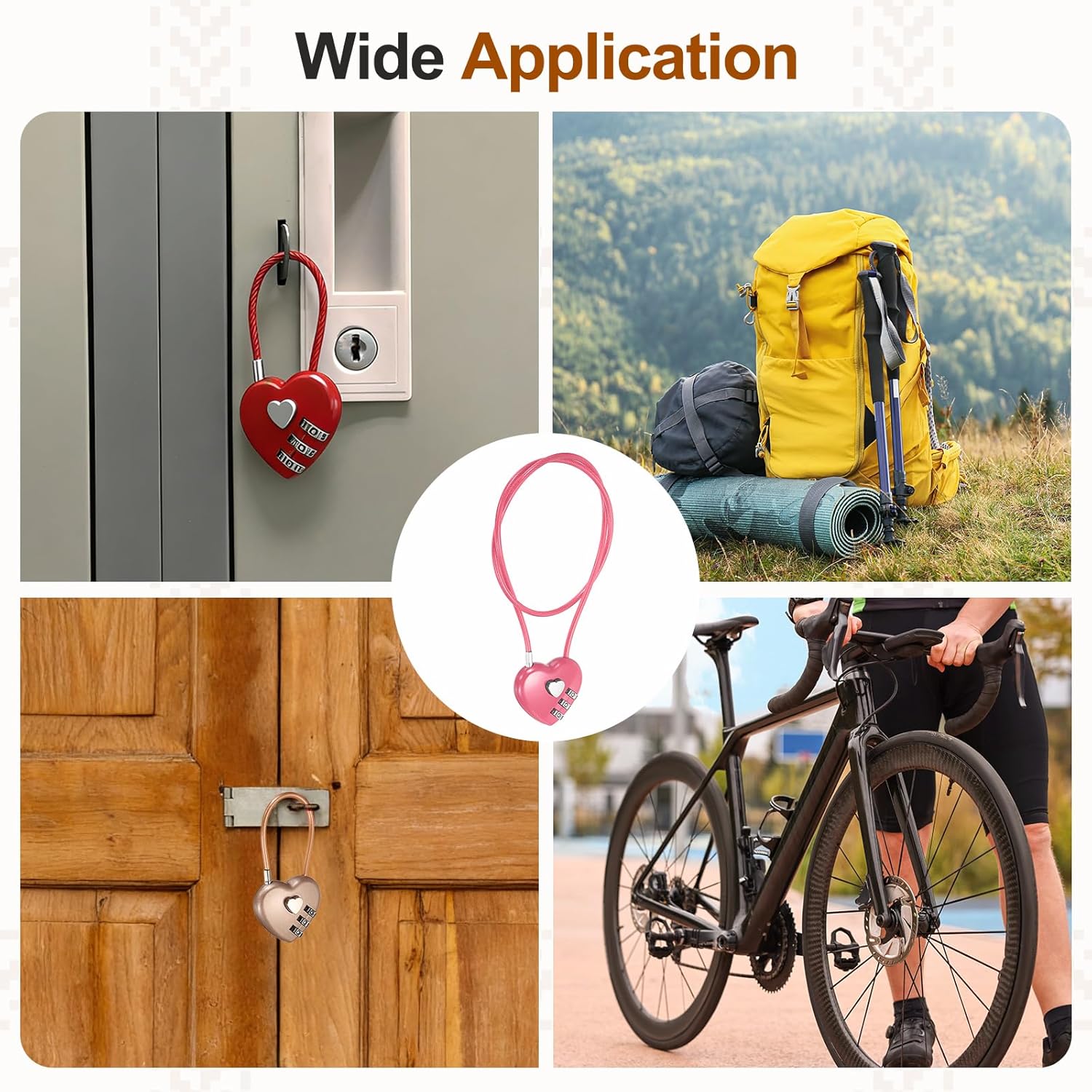 PATIKIL Heart Shaped Combination Padlock (19.7 Inch, Pink)(2), 3-Digit Combo Padlock Love Locks with Steel Wire Rope, Suit for Gym Locker/Fence/Luggage/Storage/Backpack/Toolbox/Cabinets