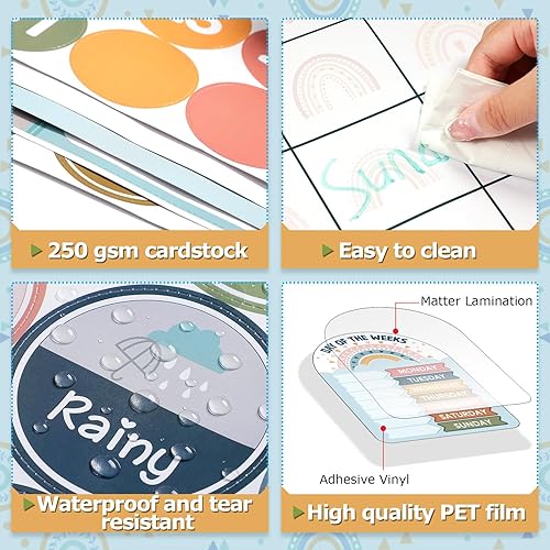 Miniatura 4 de Tenare Juego de tablón de anuncios de calendario de aula, calendario de estaciones, tabla de anuncios y tablero de anuncios de arcoíris con