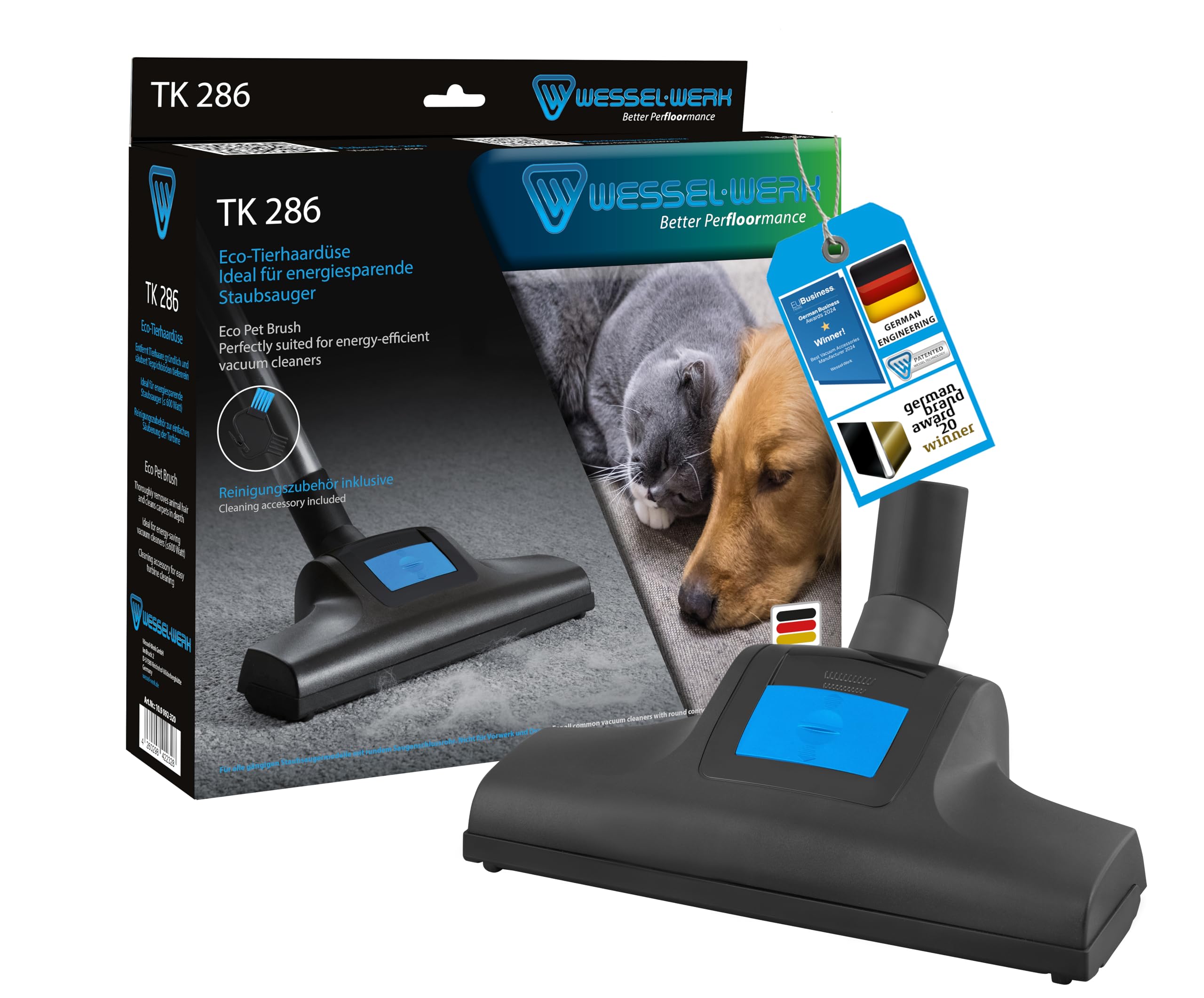 Wessel Werk TK 286 Vacuum Cleaner Eco Pet Hair Nozzle, Turbo Brush, Ideal for Pet Owners and Allergy Sufferers, Removes Cat and Dog Hair, Ideal for Energy-Saving Vacuum Cleaners, Includes Cleaning