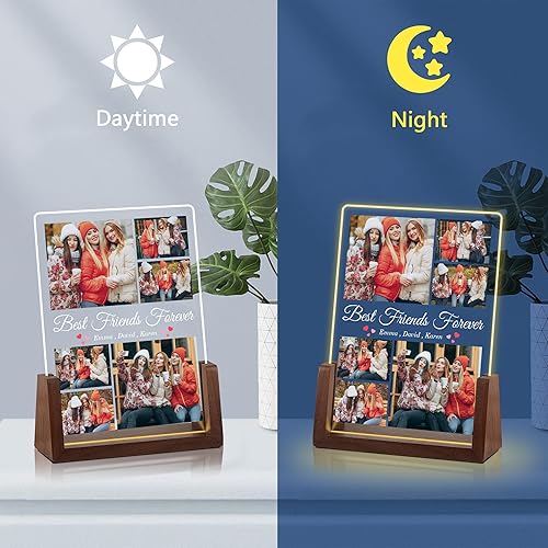 Miniatura 4 de Envío al día siguiente, regalos personalizados para mejores amigos, marco de fotos de collage de placa acrílica personalizada con luz nocturna LED,