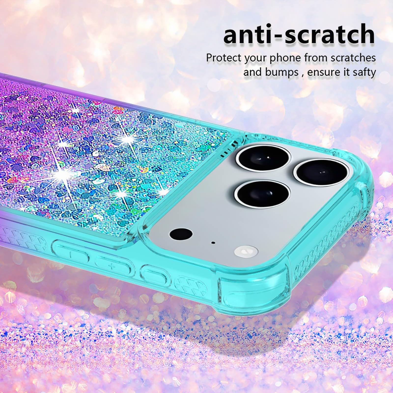 Compatible pour iPhone 17 Air (Couleur : Rose-Violet) Coque Transparente à Paillettes liquides, Coque Dure en Silicone Dur