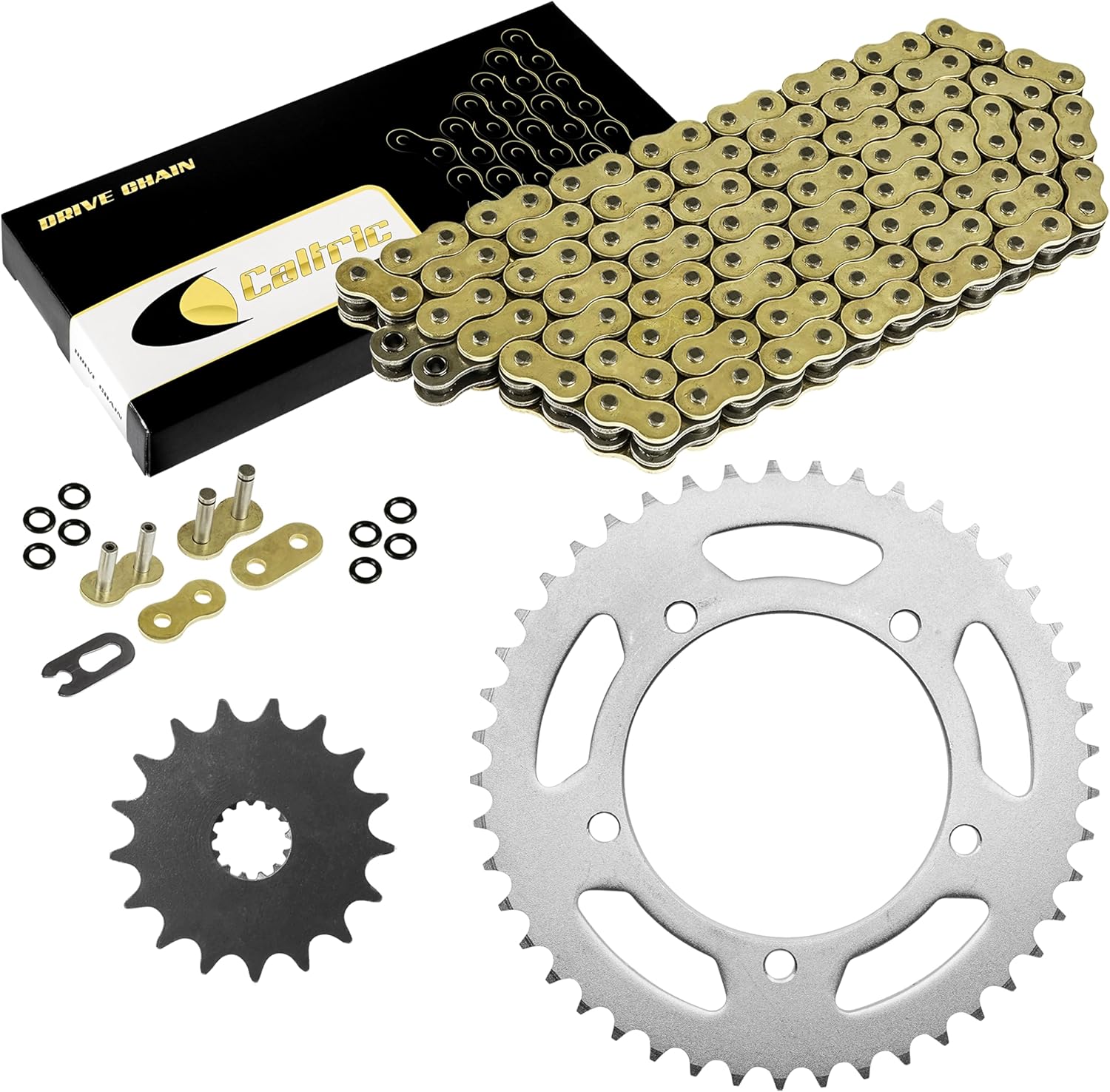 Caltric Golden O-Ring Drive Chain and Sprockets Kit Compatible With Suzuki GSX-R750 GSXR750 2006 2007 2008 2009 2010
