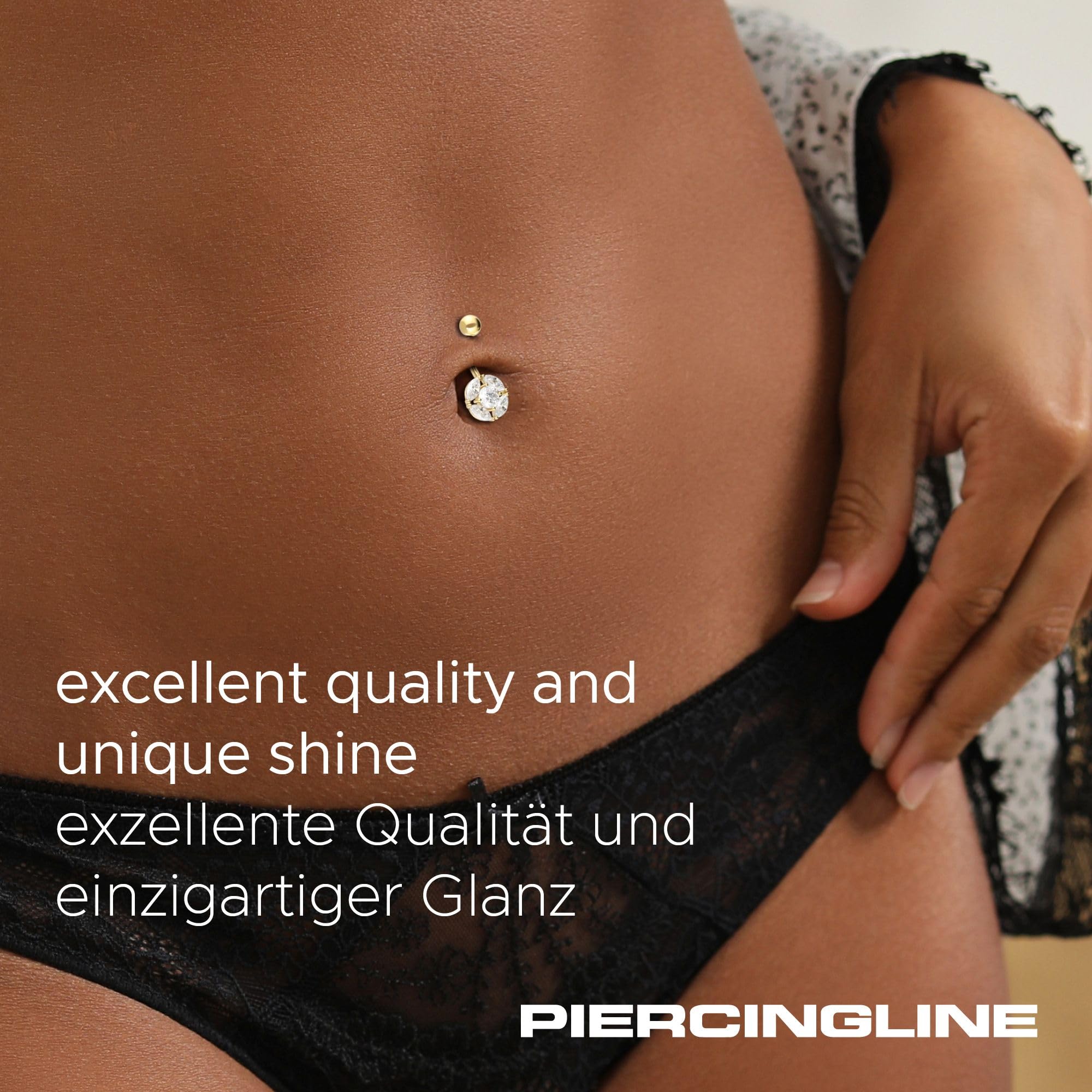 PIERCINGLINE Bauchnabelpiercing 18 Gold Bananabell MOISSANITE 750er Gold - Goldfarben