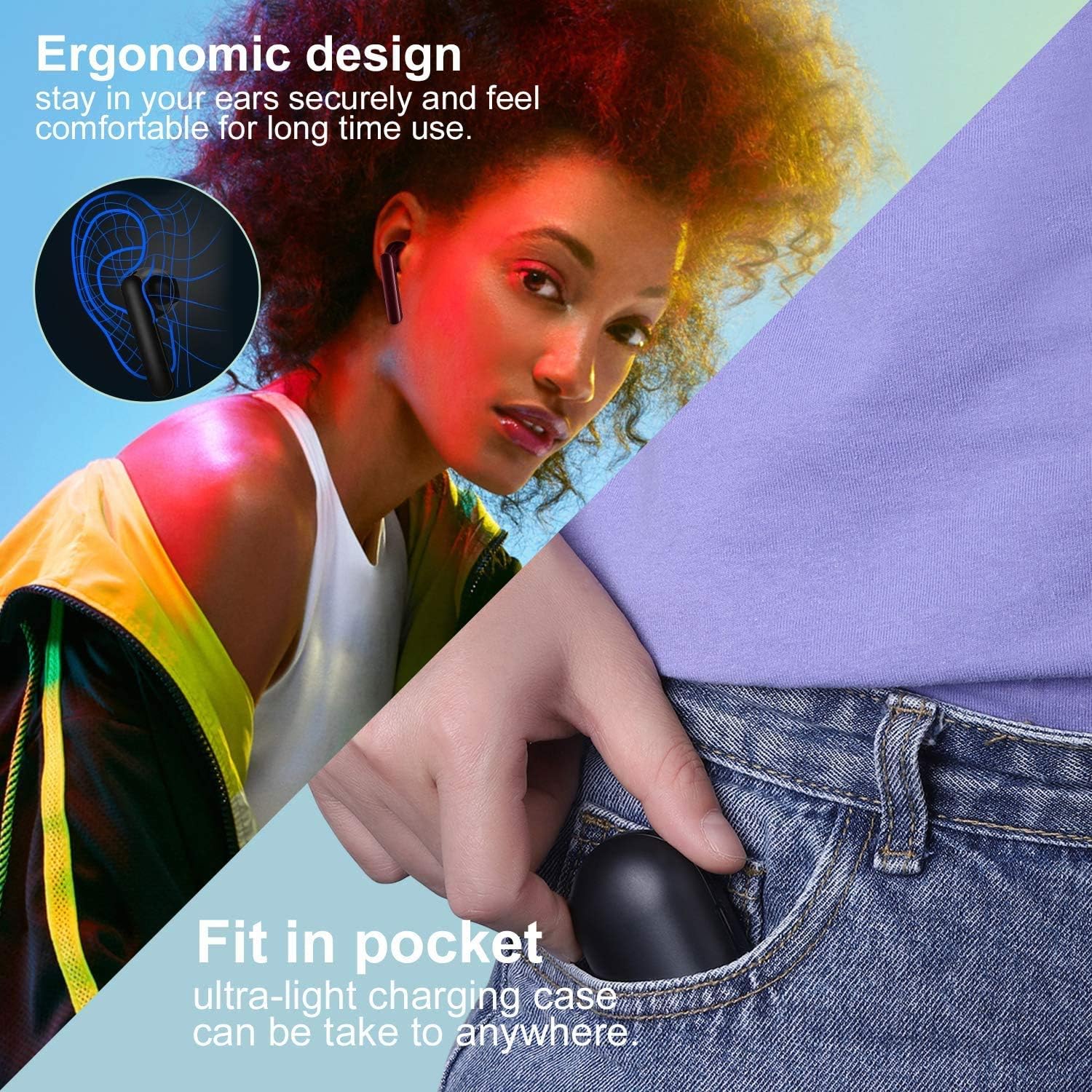 TWS Earphones Wireless Compatible with Motorola Moto G Power (2026) - Earbuds Headphones True Stereo Headset Hands-Free Mic