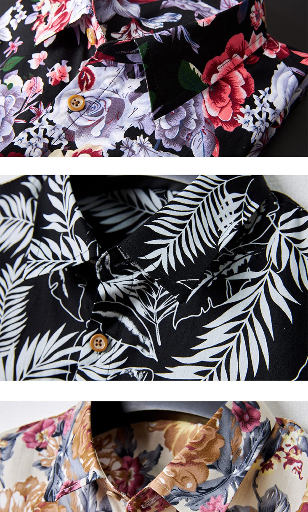 HGJH Hawaii Hemd, Herrenhemd Langarm Kleiner Blumendruck Hawaiihemd Kuba-Kragen Gelb Langarm Button Down Weiches Strandhemd Henley Shirt Für Herren Jungen