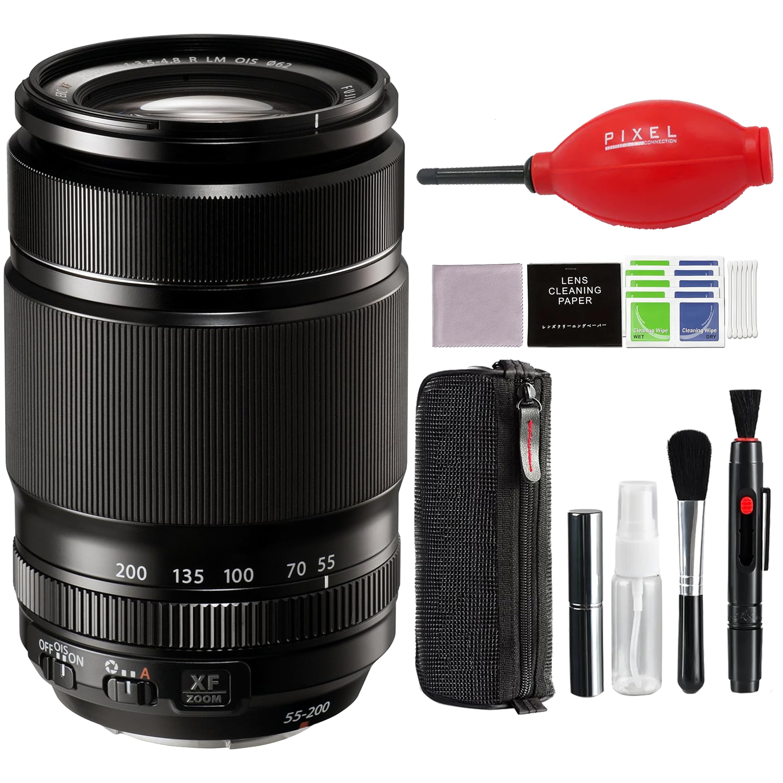 Fujifilm XF 55-200mm f/3.5-4.8 R LM OIS Lens (Black) with Advance Accessories and Travel Bundle | Fuji XF 55-200mm