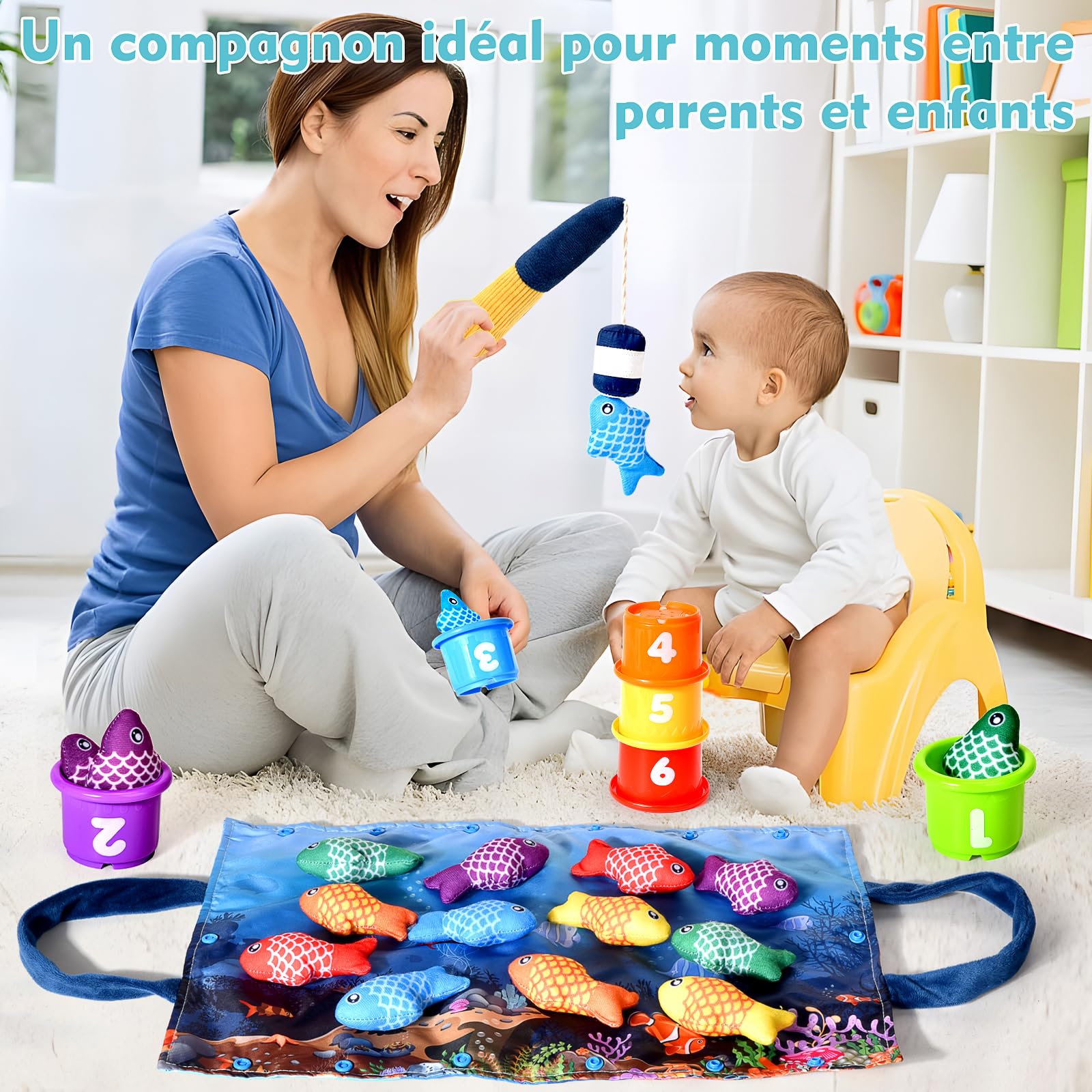 Jouet Bebe 1 an, Montessori Pêche a la Ligne Jeux pour Enfant 6 9 12 18 Mois, Educatif Jeu Bébé, Cadeau pour Fille Garcon Fille 1-3 Ans