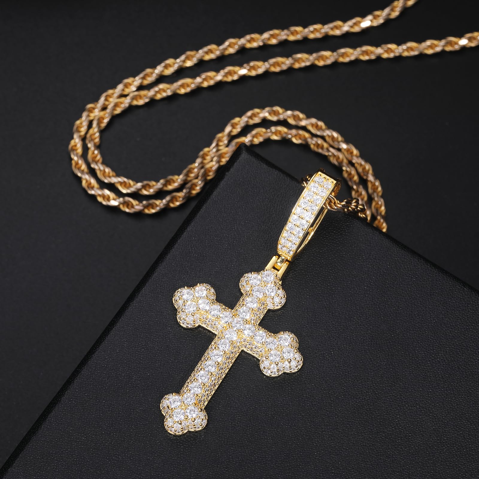 Kreuzkette für Männer 925 Sterling Silber Moissanit/Kubikzirkonia -Anhänger aus 18 Karat Weiß gelb Gold plattiert Hip Hop Cross Chain Geburtstag