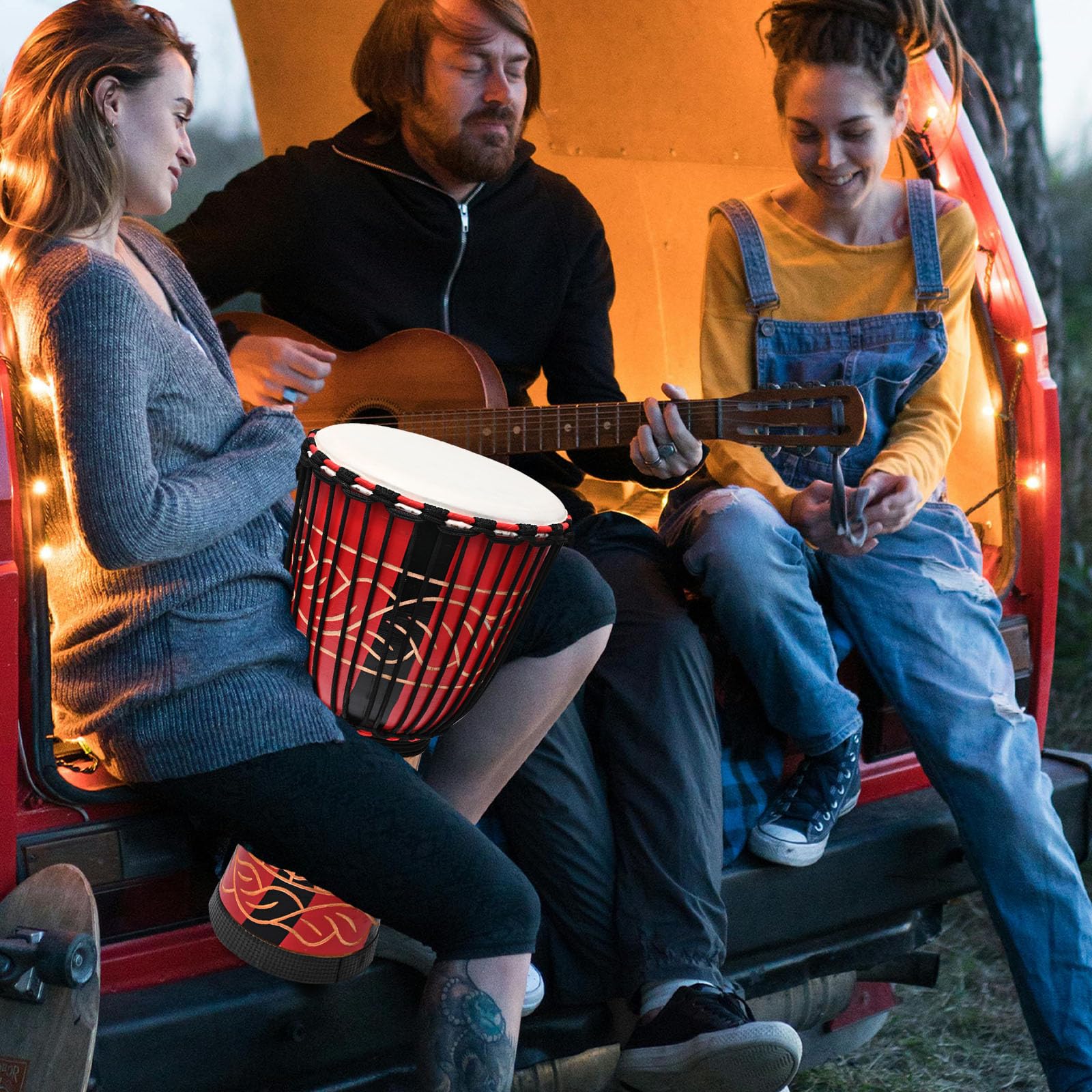 Djembe Drum 10'' x 20'' Goatskin African Drum Carved of Mahogany Hand Drums for Adults Beginner (Red)