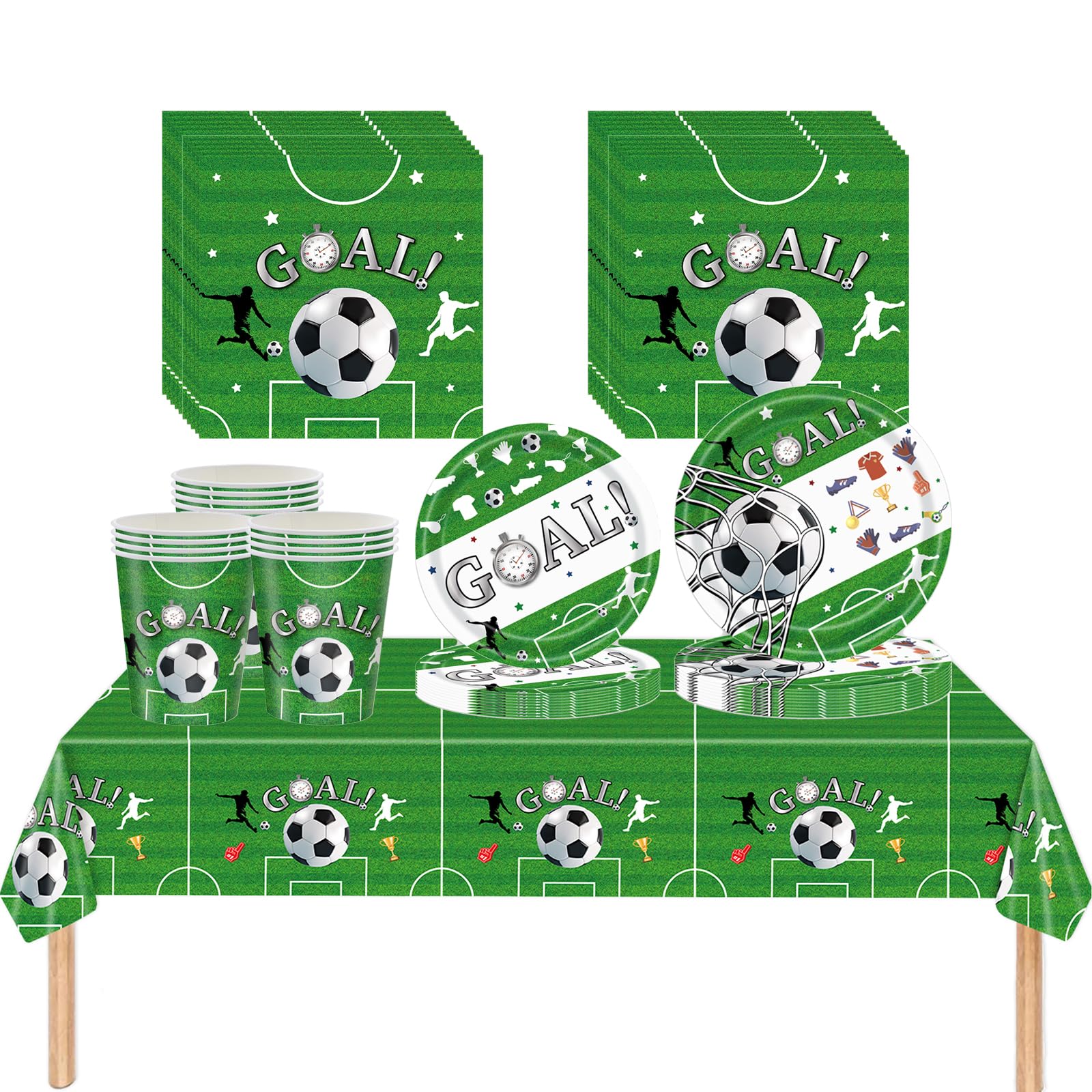69Pcs Football Party Tableware Set for Boys Football Party Birthday Decorations,Green Soccer Football Tablecloth Paper Plates Napkins and Cups for 2026 Fifa World Cup Football Party Table Decorations