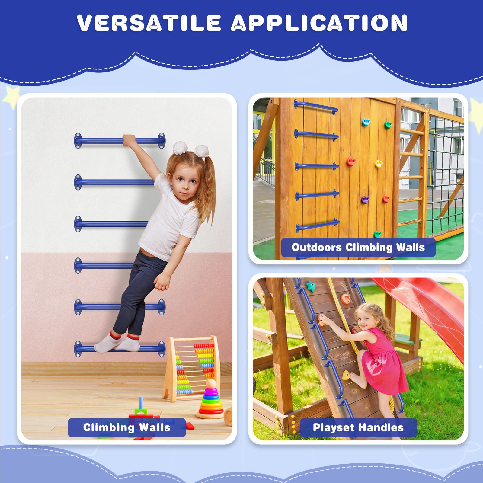 Dolibest Barra de agarre de metal para niños, 43 cm, pasamanos de escalera negra, 6 piezas para personas con discapacidad, barra de seguridad para interiores y exteriores, parque infantil, jardín