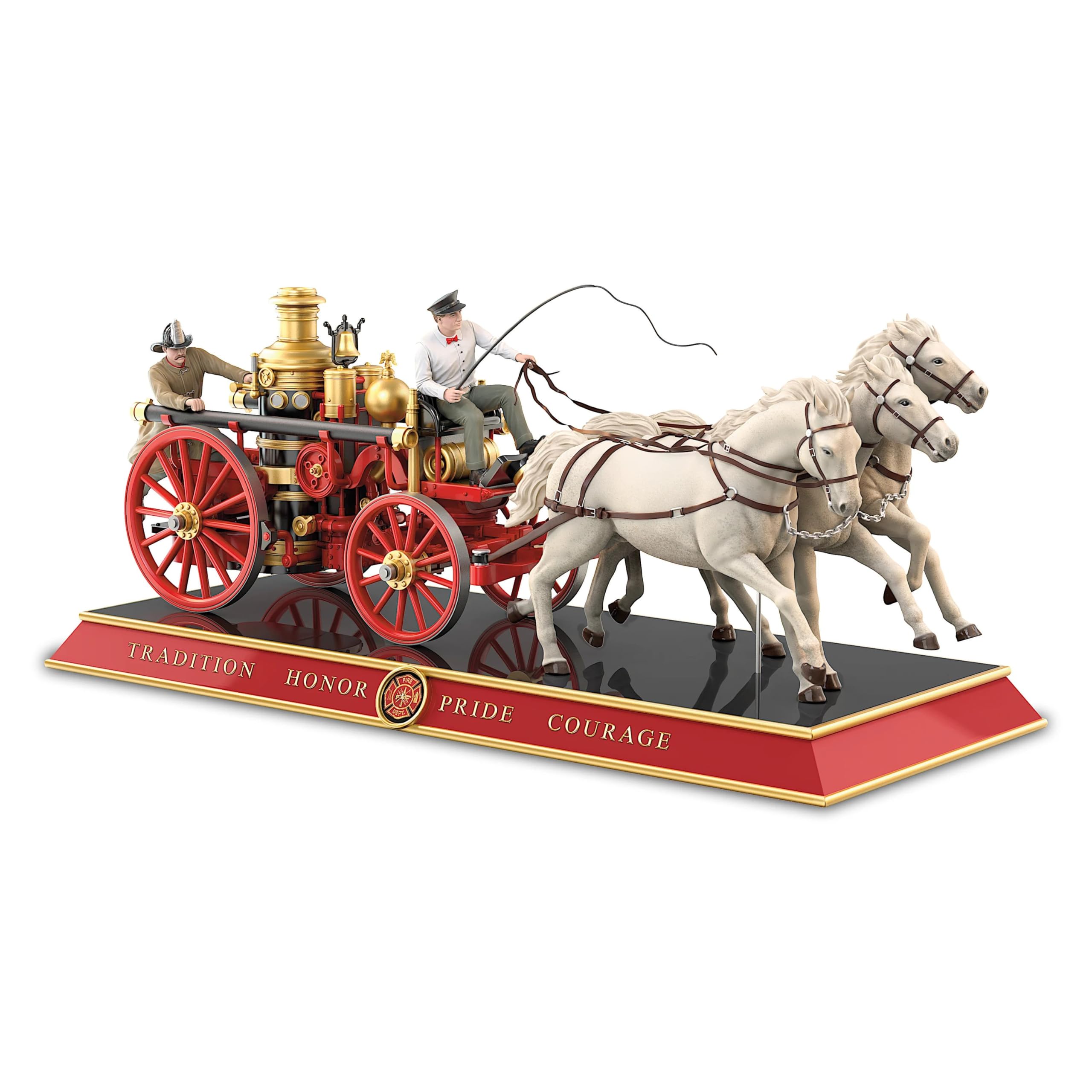 The Bradford Exchange 1900s Boiler Engine Vehicle Sculpture with 2 Firefighters