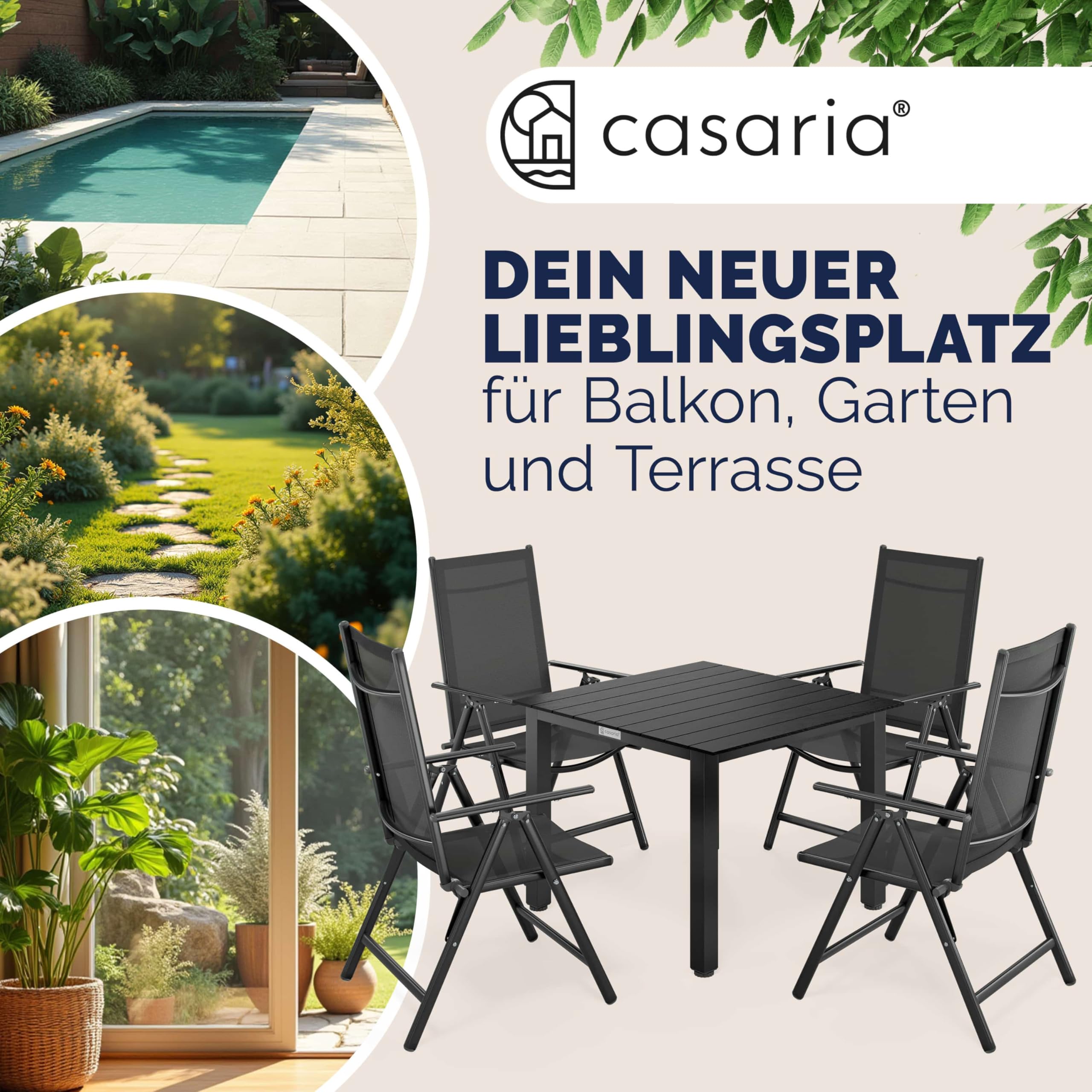 Casaria® Gartenmöbel Set 4 Stühle mit WPC Tisch 80x80cm Aluminium Sicherheitsglas Wetterfest Klappbar Modern Terrasse Balkon Möbel Sitzgruppe Garnitur Bern
