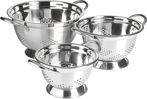 Oster Metaline - Juego de 3 coladores de cocina de acero inoxidable, color plateado