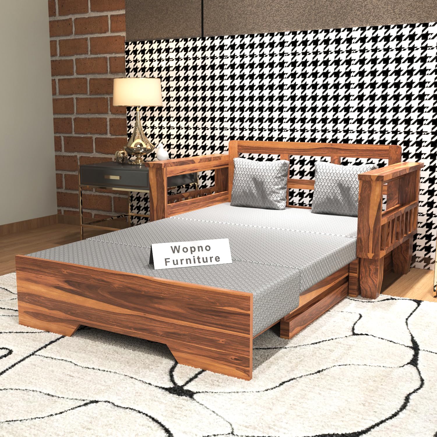 Solid Sheesham Wooden 2 Seater Sofa Cums Bed with Mattresses for Home Living Room | Rosewood 2 Seater Sofa Cums Bed for Bedroom Without Pillow | Wooden Sofa Bed (Honey B, 2 Seater) Solid Sheesham Wooden 2 Seater Sofa Cums Bed with Mattresses for Home Living Room | Rosewood 2 Seater Sofa Cums Bed for Bedroom Without Pillow | Wooden Sofa Bed (Honey B, 2 Seater)