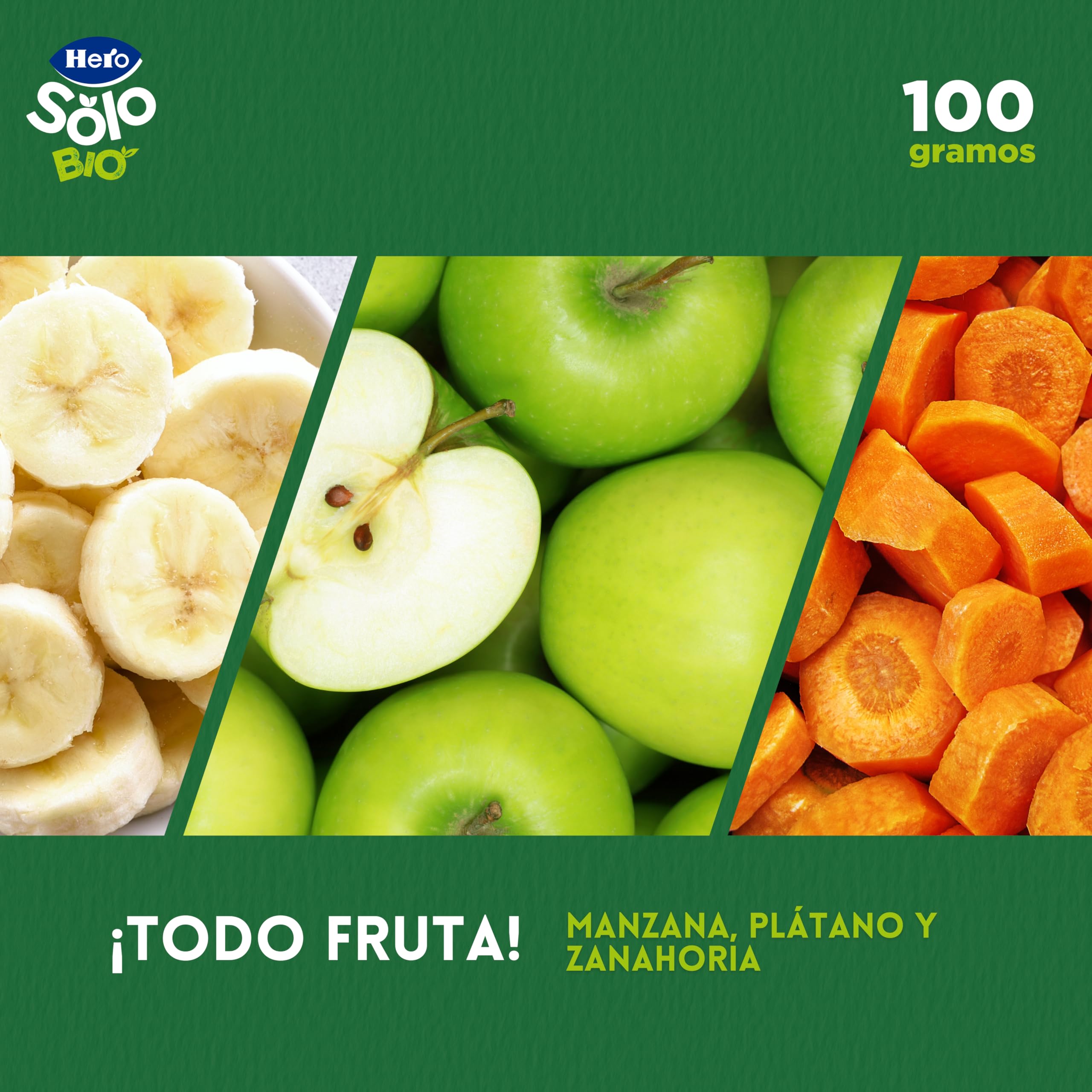 Hero Solo Bolsitas Ecológicas de Manzana, Plátano y Zanahoria BIO para Bebés 6 Meses 100g