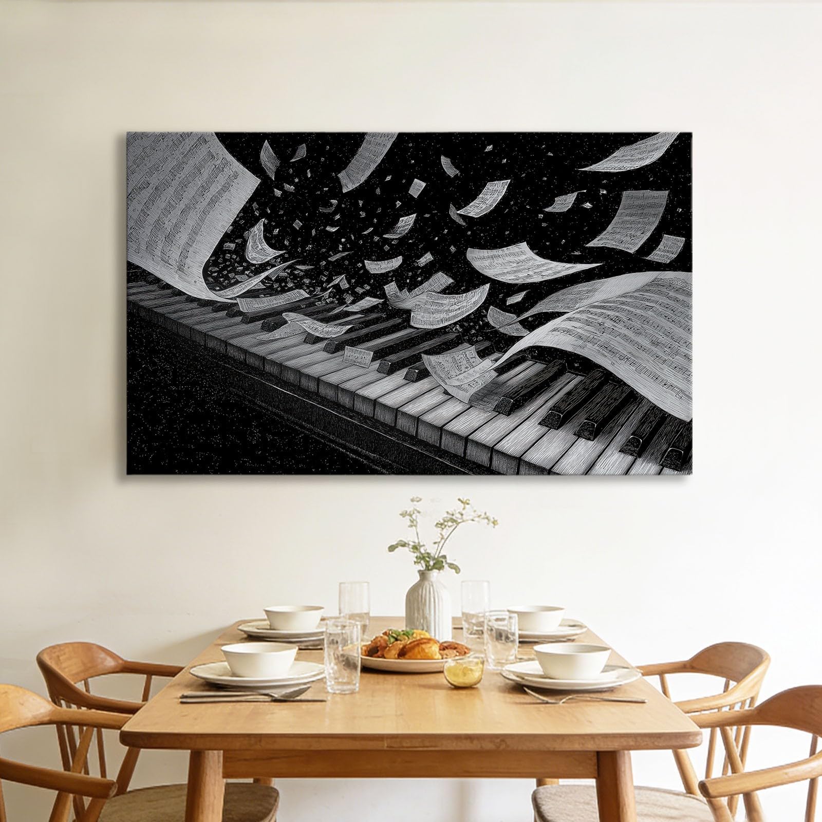 Generico Stampa su Tela 3D Pianoforte spartiti musicali 70x50cm Quadri su Tela Moderni, Opere d'arte e Poster da Parete, Pittura a Parete Decorazioni per Soggiorno Camera da Letto