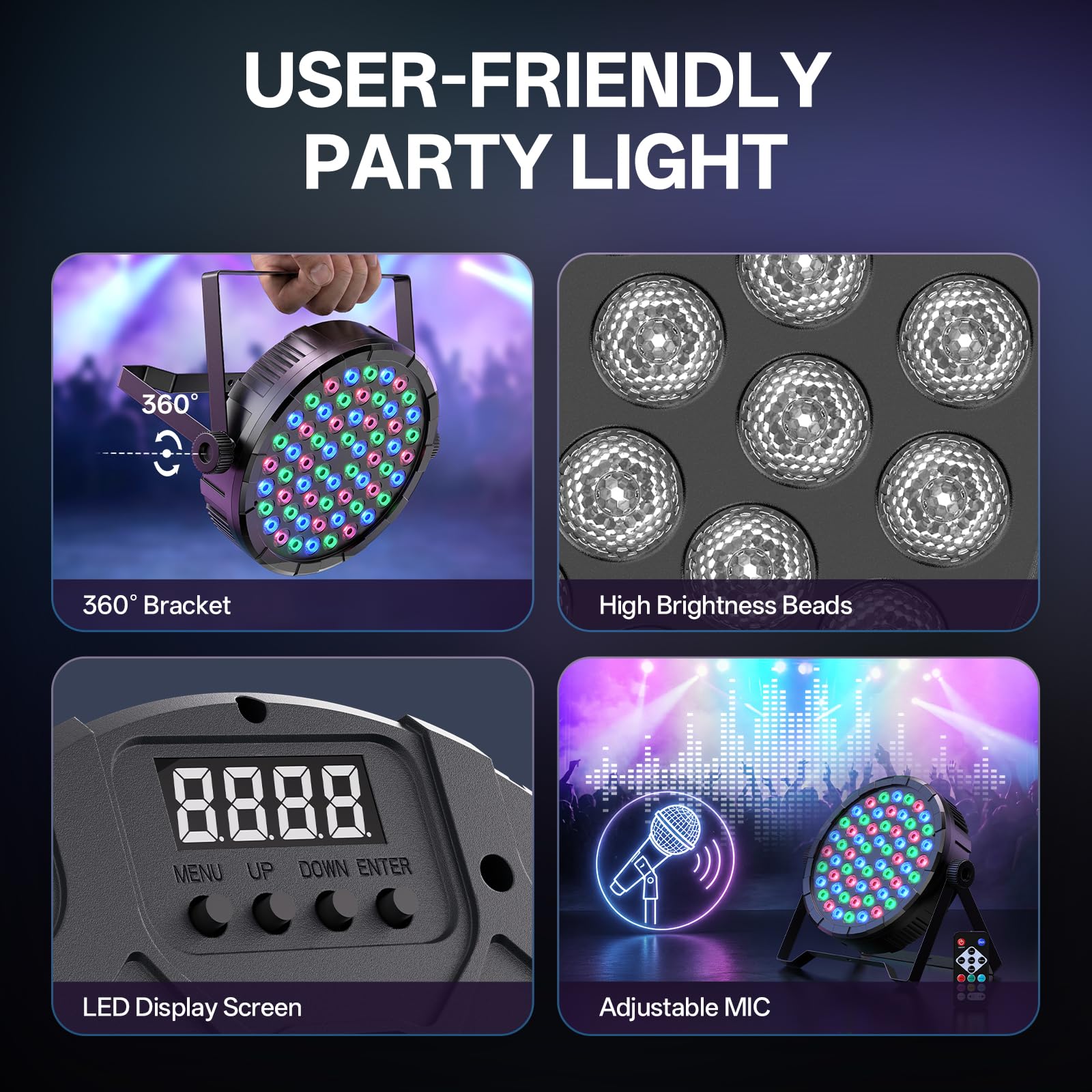 Hochleistungsfähiger 60-LED RGB PAR-Scheinwerfer, 3/7-Kanal Disco-Licht, Partybeleuchtung, RGB DMX512 mit Fernbedienung, vielfältige Lichtmodi, DJ-Licht für Weihnachten, Bühnen,Festveranstaltungen