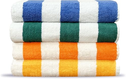 Cabana Stripe - Toallas de playa grandes (29.9 x 59.8 in), 100% algodón hilado en anillo, toallas de piscina de secado rápido y altamente