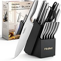 Vista 1 de Kitchen Knife Set, FIKSHOT Premium Stainless Steel Knife Block Set, Razor-Sharp Santoku Knife and Fruit Knives, Gift for Homecooks, Rust-Proof