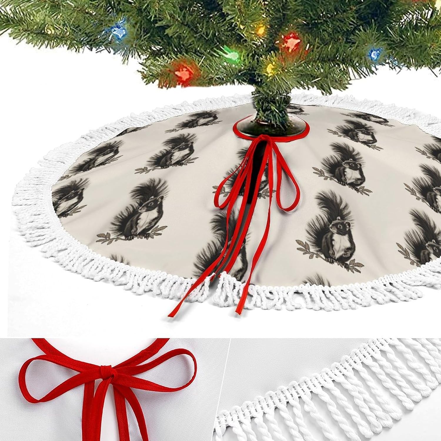 Skunk Printed Christmas Tree Skirt 48 Inch Tree Skirt Christmas Tree Collar Christmas Tree Decorations Winter Xmas Tree Mat