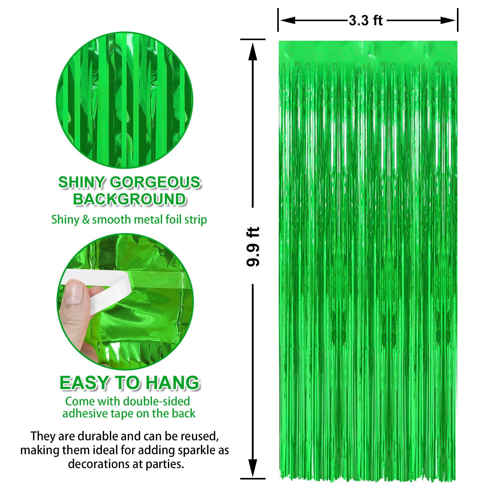 Crosize Confezione da 8 tende con frange in lamina verde da 1 x 3 m, decorazioni per feste, sfondo per feste, stelle filanti glitterate per decorazioni di compleanno
