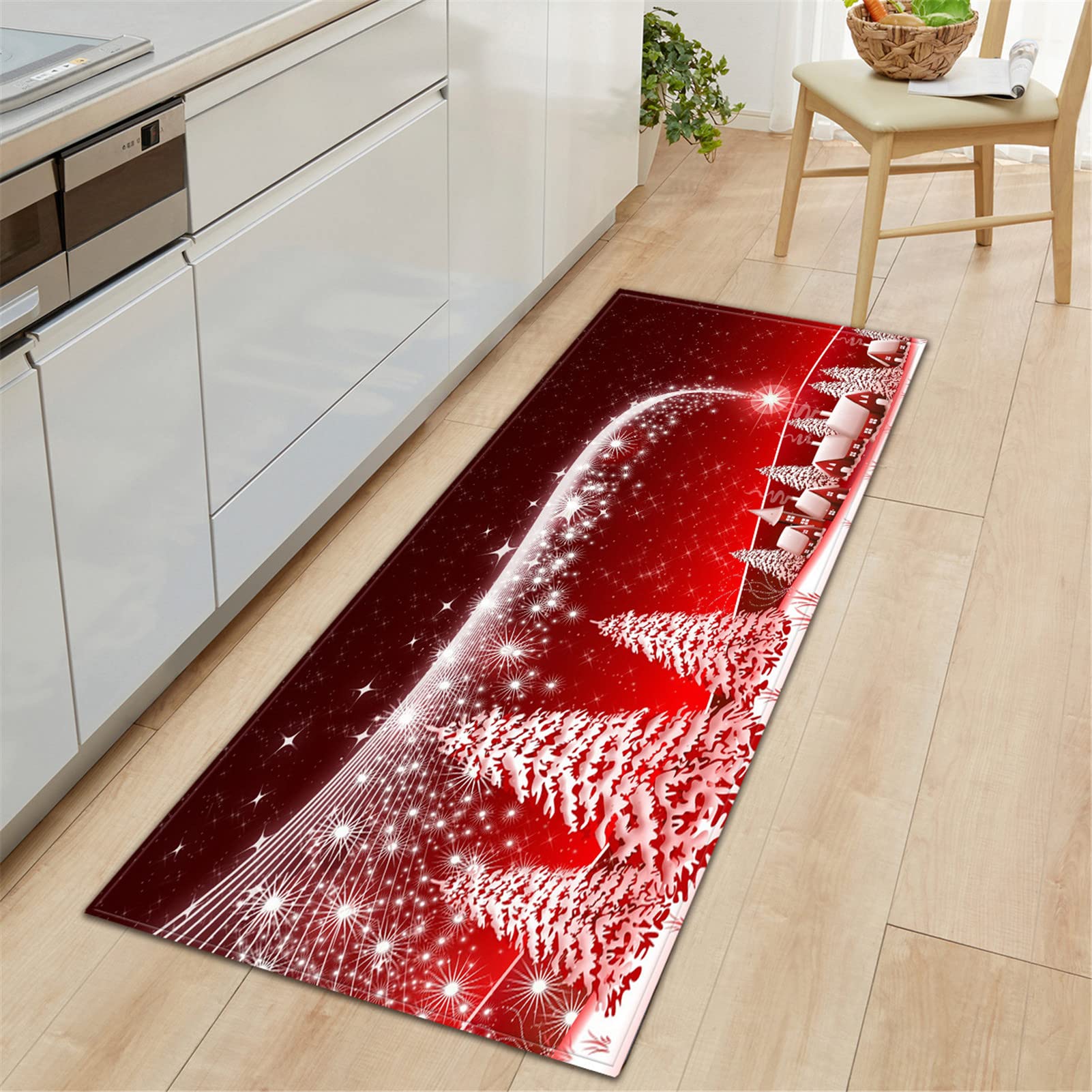 Alfombra Navideña Lavable Antideslizante Felpudo Navidad Alfombra Entrada, Navidad Cocina Baño Alfombras,Alfombras De Poliéster Suave para Decoraciones Navideñas,3,60x180cm/23.6"x70.8"