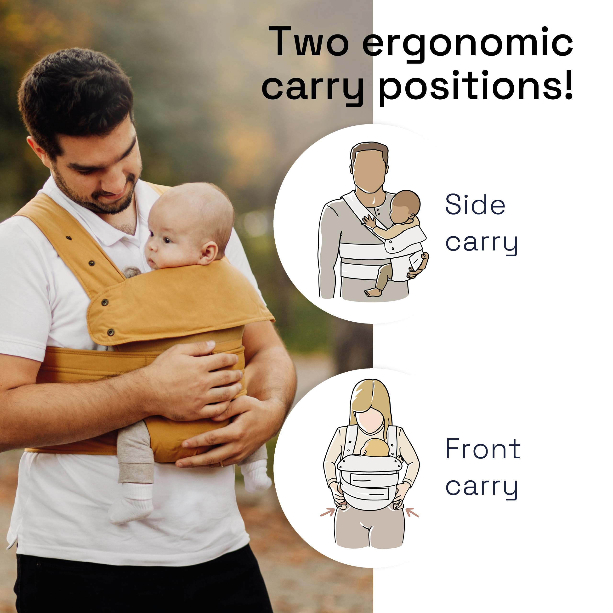 marsupi Mochila Portabebés - Para Bebés desde Recién Nacidos y Niños Hasta los 15 kg - Ligera y Compacta, Con Sistema de Sujeción Fácil y Resistente - Algodón Orgánico - Caramelo XL