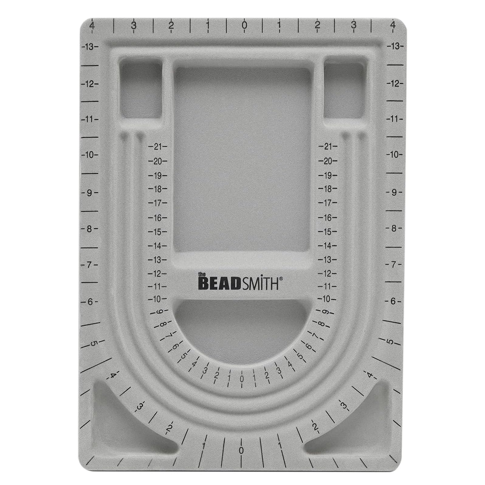 The Beadsmith Bead Board, Grey Flocked, 3 U-Shaped Channels, 6 Recessed Compartments, 9.5 x 13 inches, Design Boards for Creating Bracelets, Necklaces and Other Jewelry