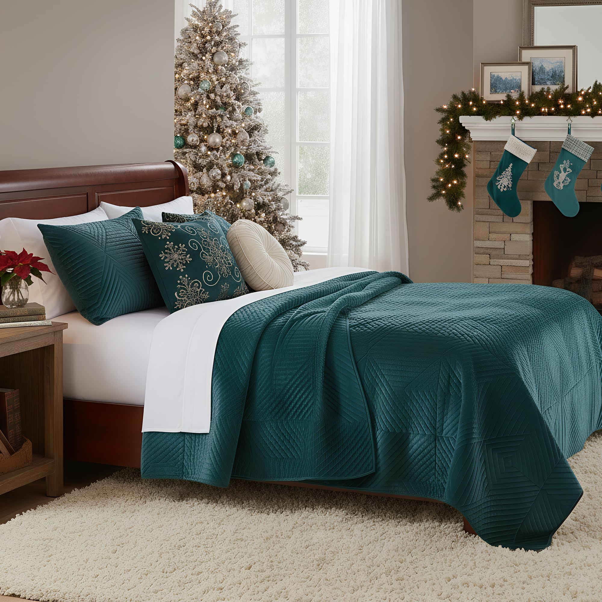 Greenland Home Set di copriletti, cotone, blu, 3 pezzi king king