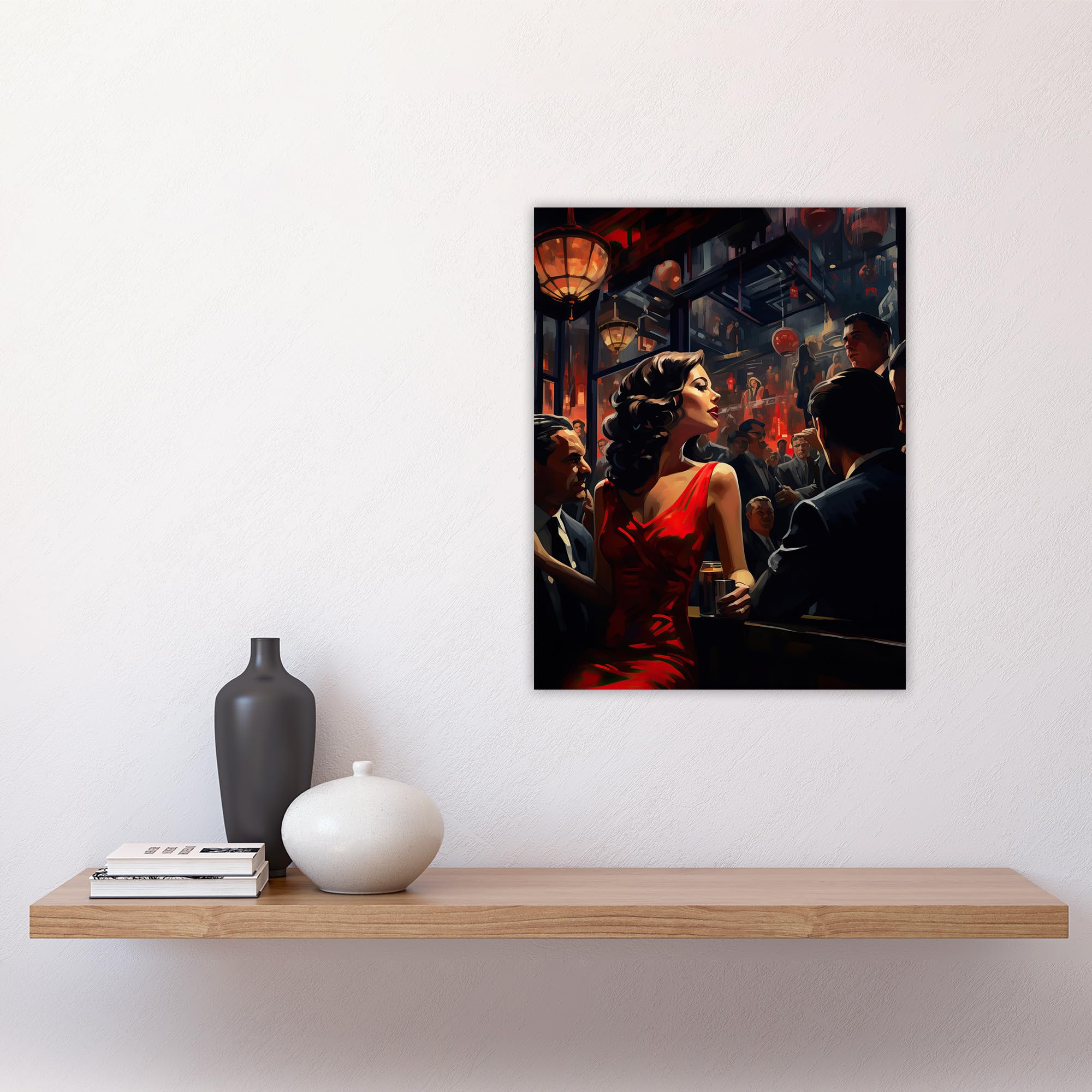 open lace back dress Red Dress Lady Walking, Women Canvas Painting, Wall Art Decor, Morden –  Famhose