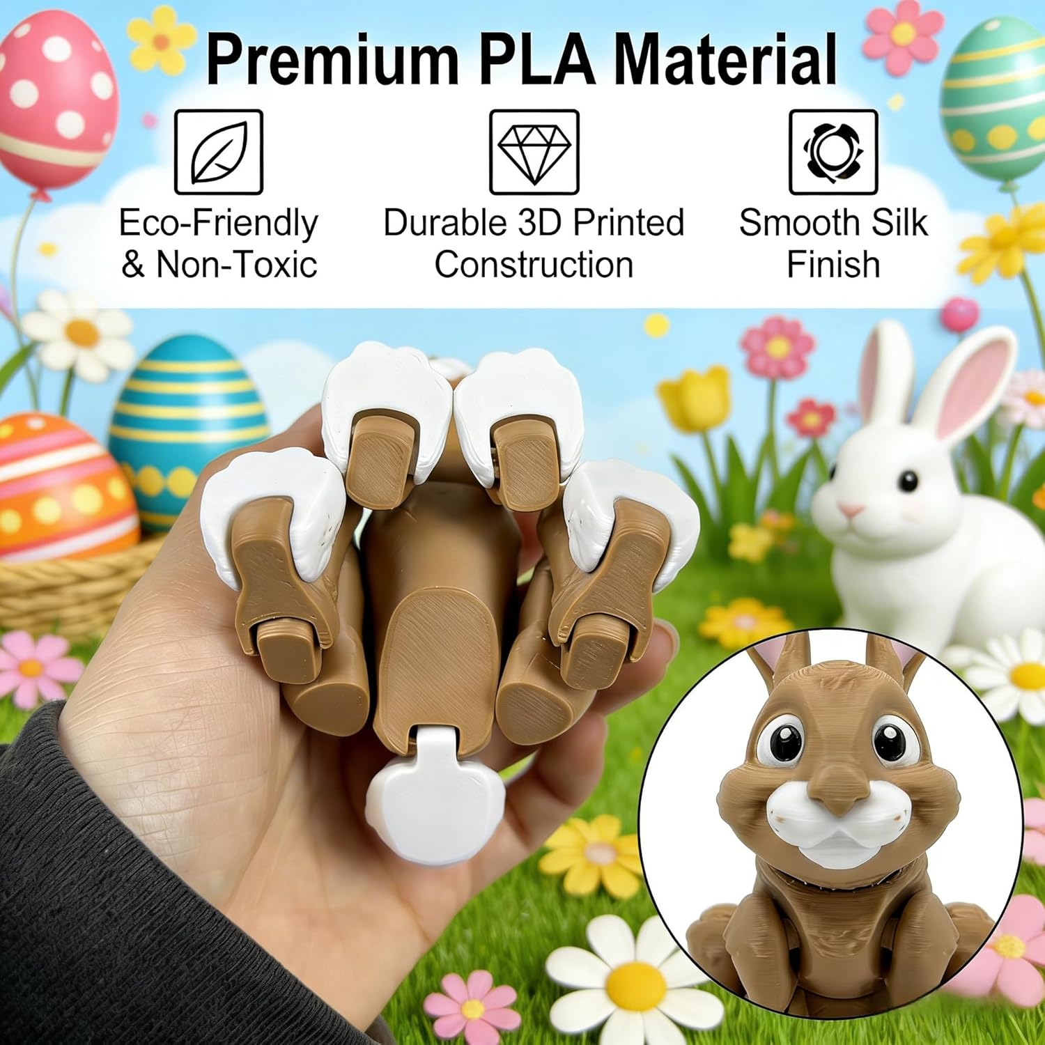 3D Printed Animals Rabbit - Articulated Bunny Toys, Flexible Animals Toy Statue, Movable Joints, Desk Home Office Decor, Ideal Birthday & Easter Gift