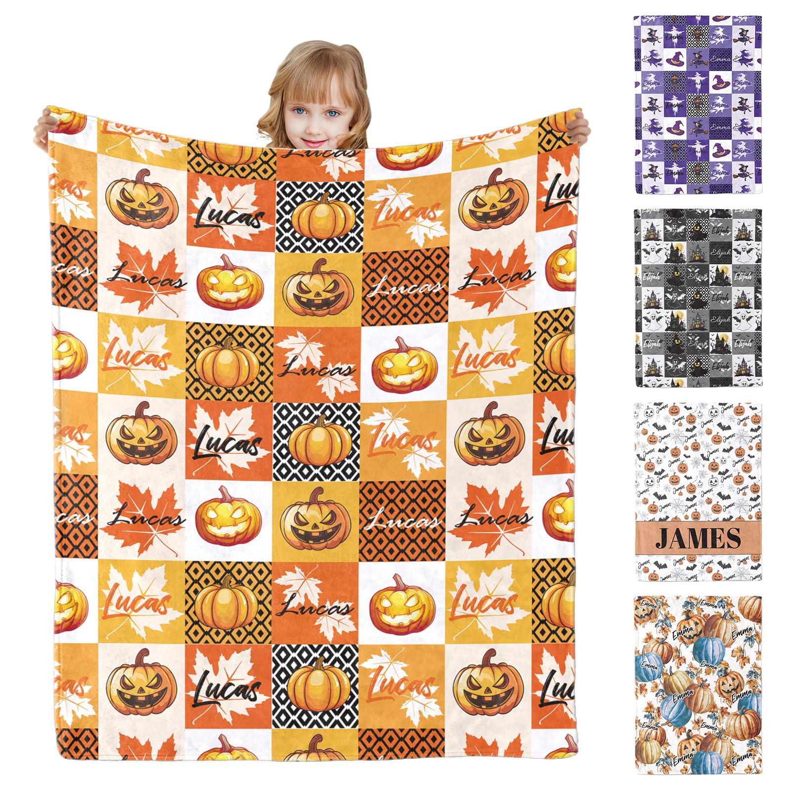 Personalised Halloween blanket for Kids Adults,personalised baby blanket with Name,Custom Throw Blanket for newborn Friends Families,baby boy baby girl comforter, (5 Colors) โ image 1