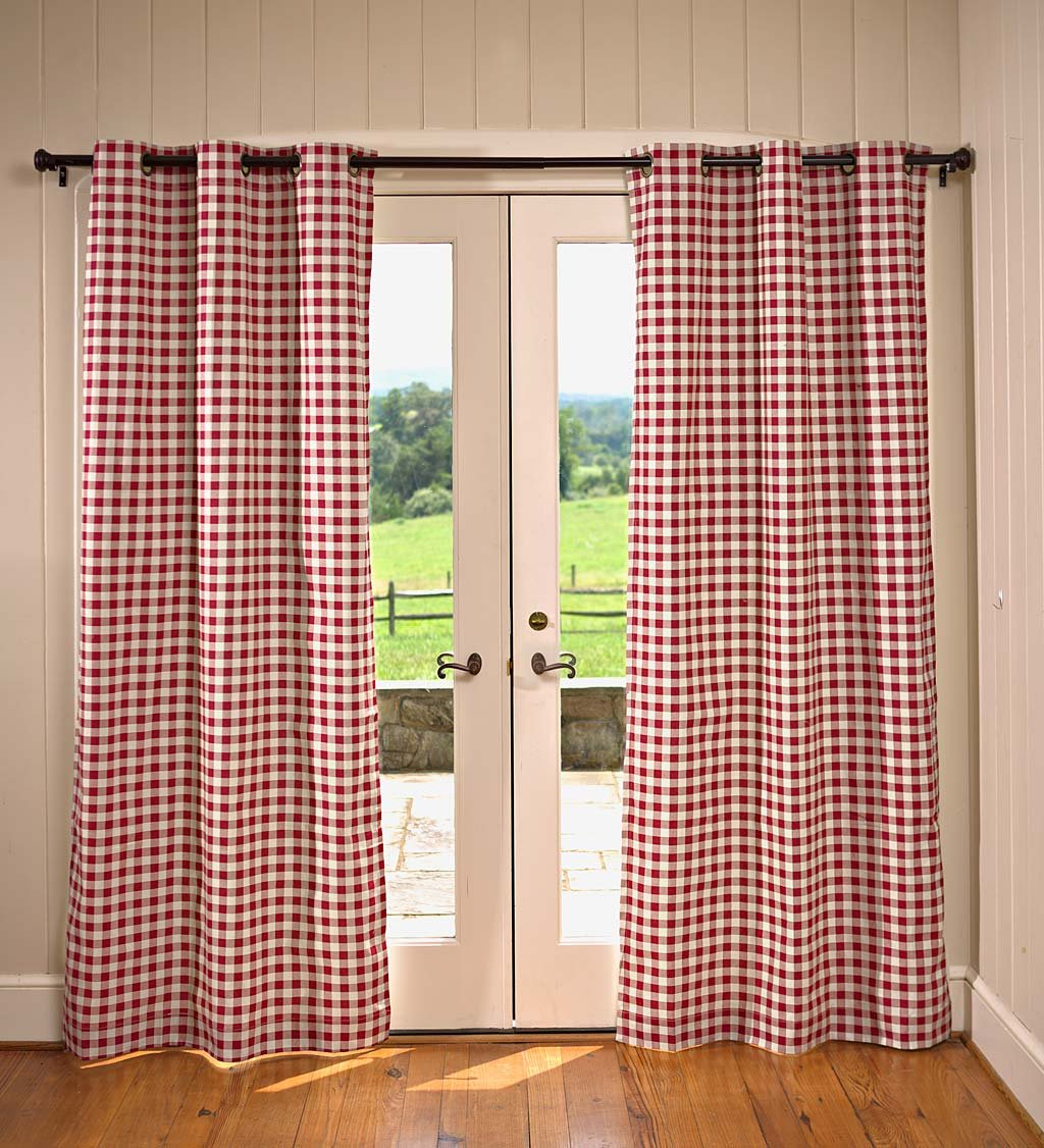 Plow & HearthThermalogic Check Grommet-Top Curtain Pair, 54 L x 40 W - Cranberry