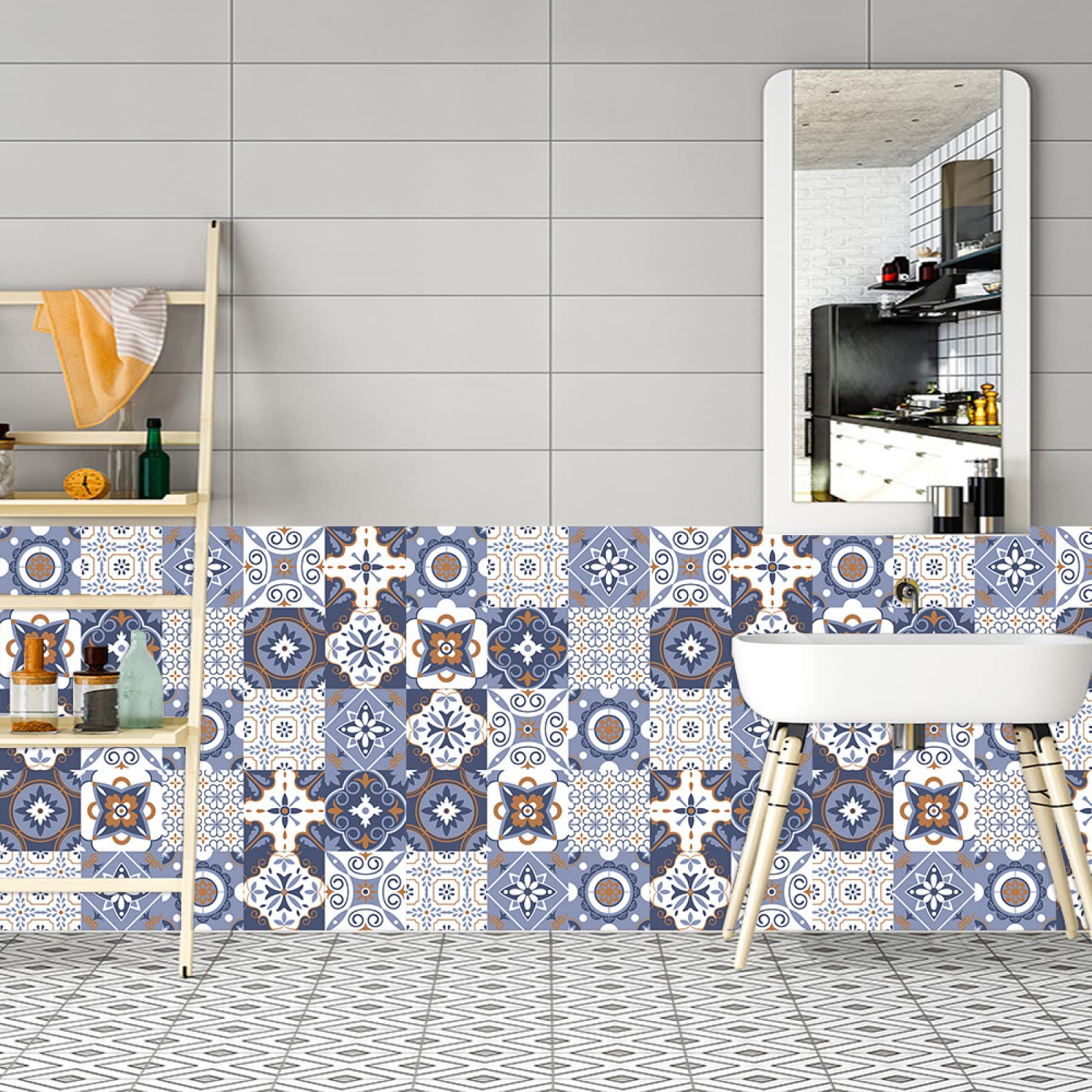 Naklejki imitujące płytki mozaikowe, PVC Tile Stickers Peel And Stick Oil Blue 10-30cm 10/20/30 pcs(30cm x 30cm*30PCS)