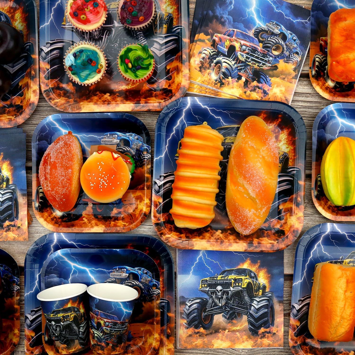 Monster Truck Party Decoration - Monster Truck Birthday Party Tableware Supplies Includes Plates, Cups, Napkins, Tablecloth, Straws (20) - Image 3