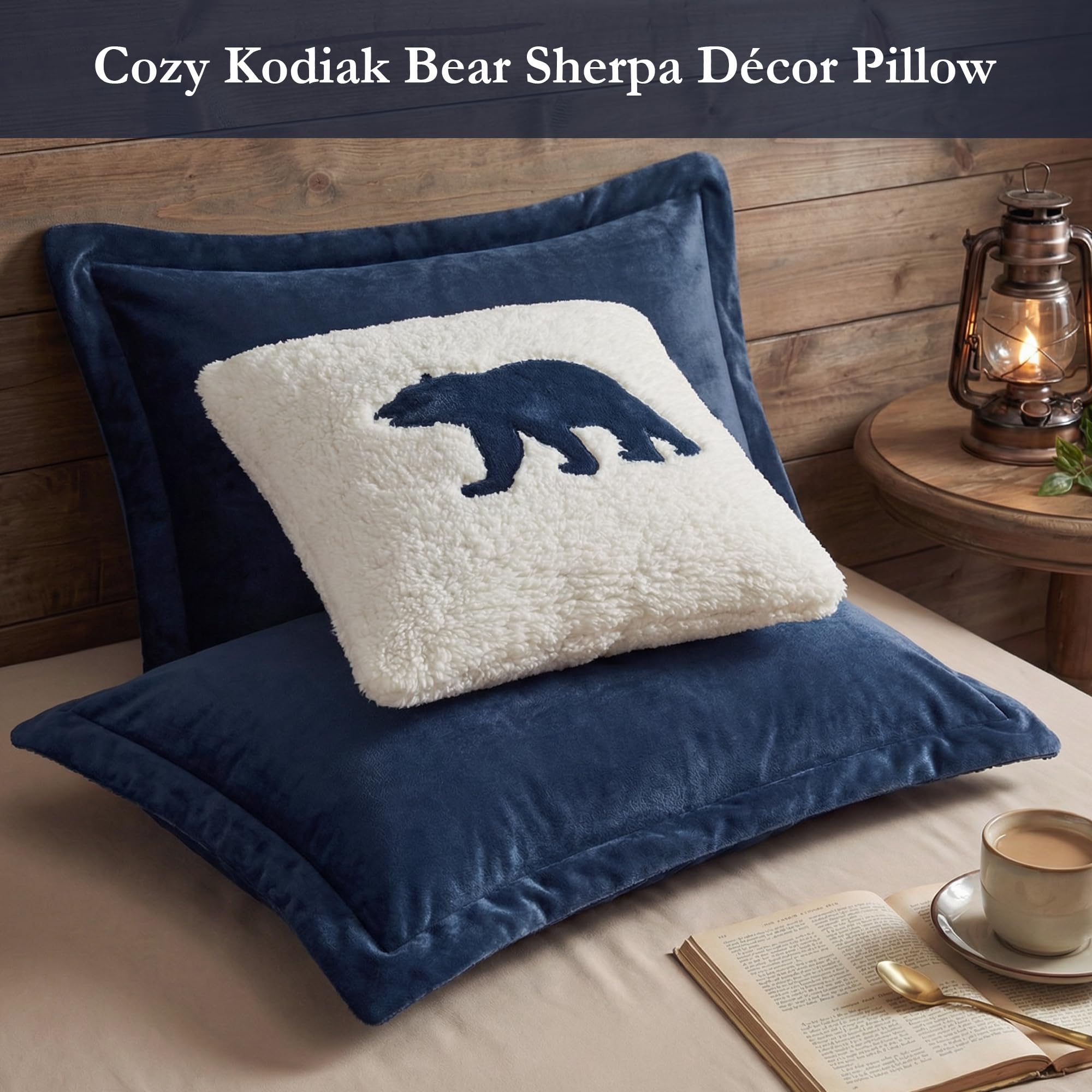Woolrich Down Alternative - Set di biancheria da letto invernale con piumino, in poliestere, blu navy/avorio, per letto matrimoniale