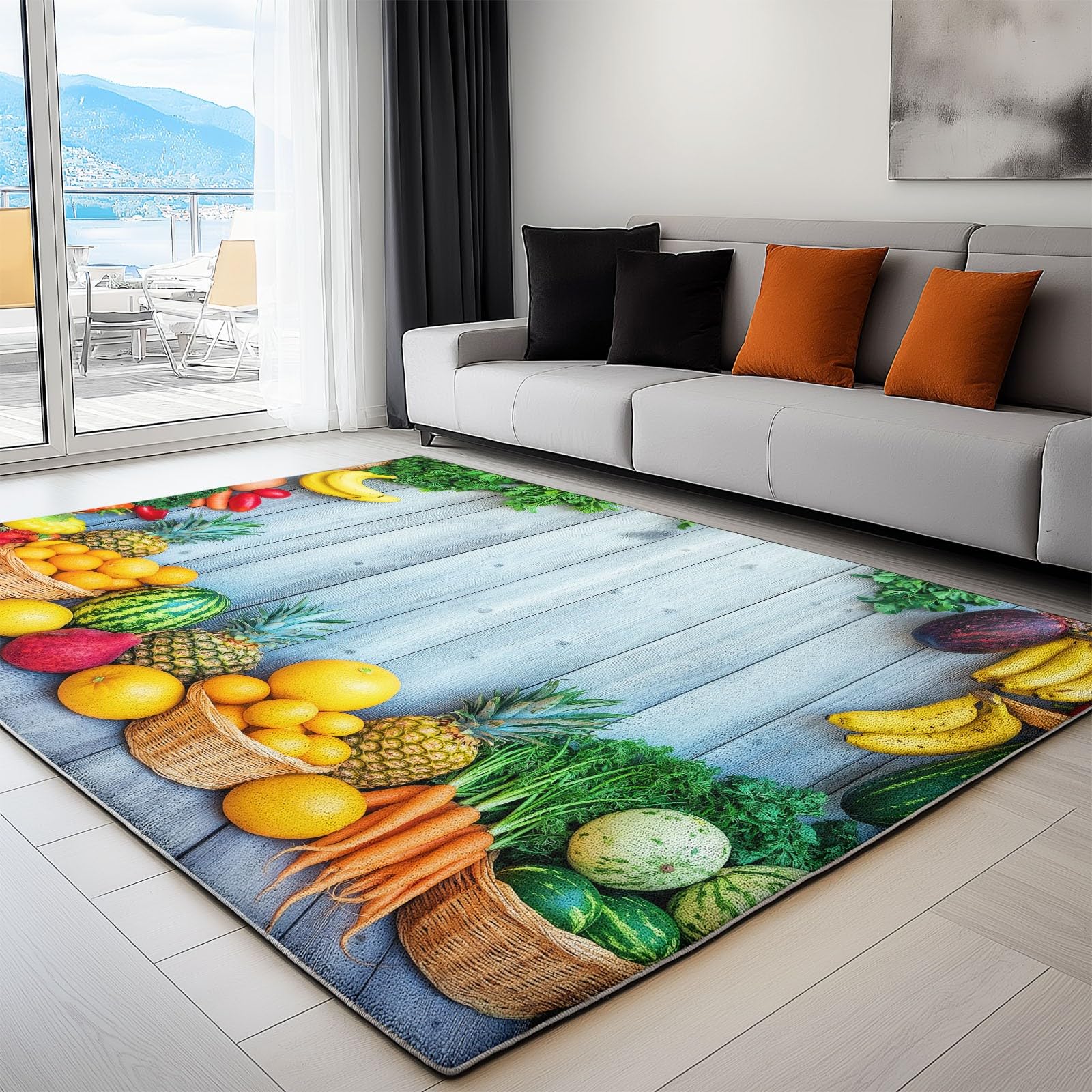 Générique Tapis de Salon Moderne Fruit légume- Grand Tapis Lavable Super Doux et Antidérapant, Moquette Poil Ras Chambre, pour Manger, l'entrée et la Cuisine, 80 cm x 150 cm, Multicolore