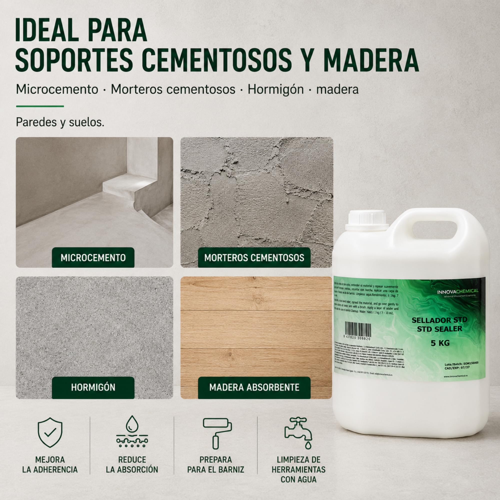 Sellador al Agua 5kg para Microcemento Cemento Mortero y Madera