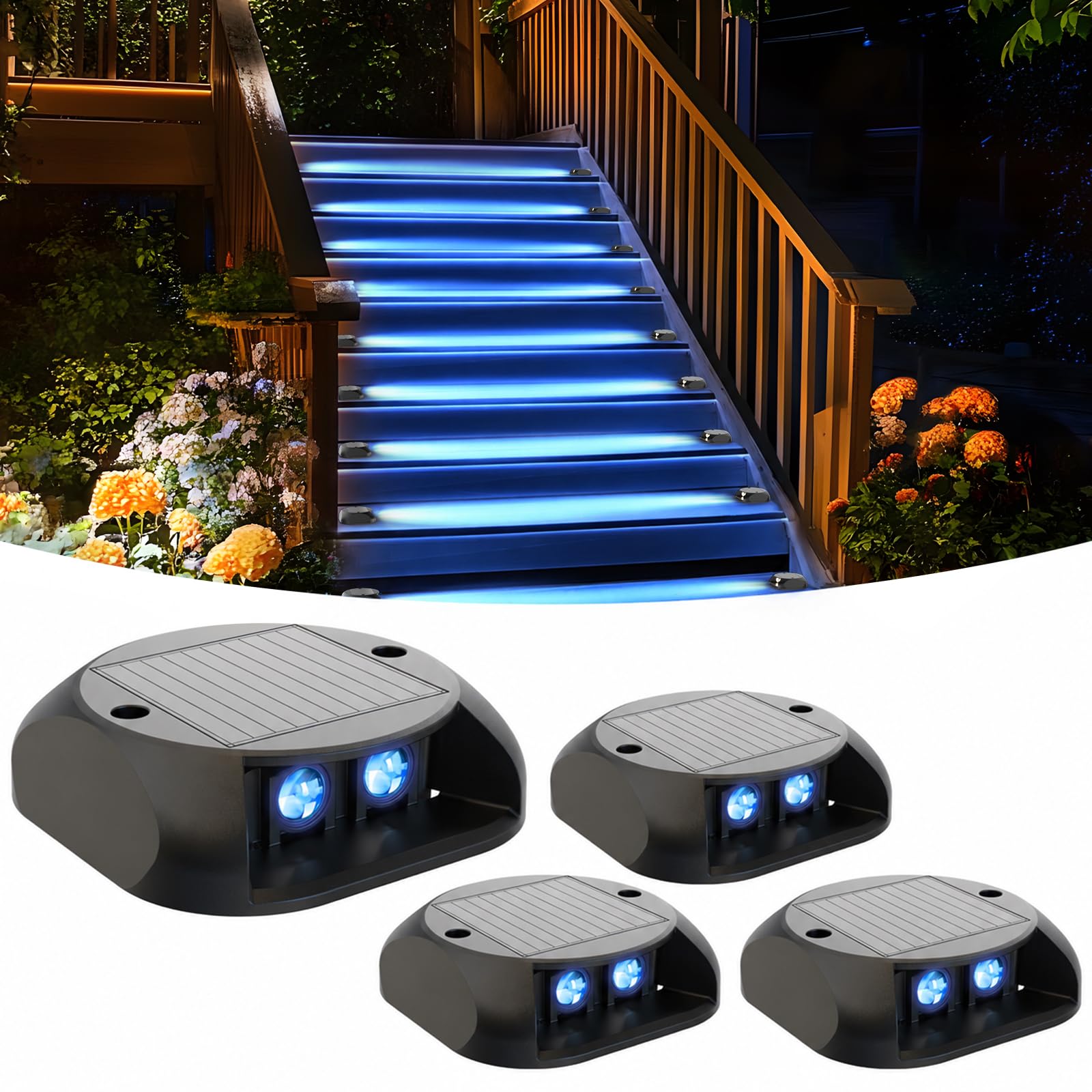 Quntis ソーラー パス ライト ソーラーライト 屋外 防水 IP65 ソーラー充電 LED 屋外照明 階段ライト 車道ライト 屋外 ガーデン 青白光 庭園 4個セット