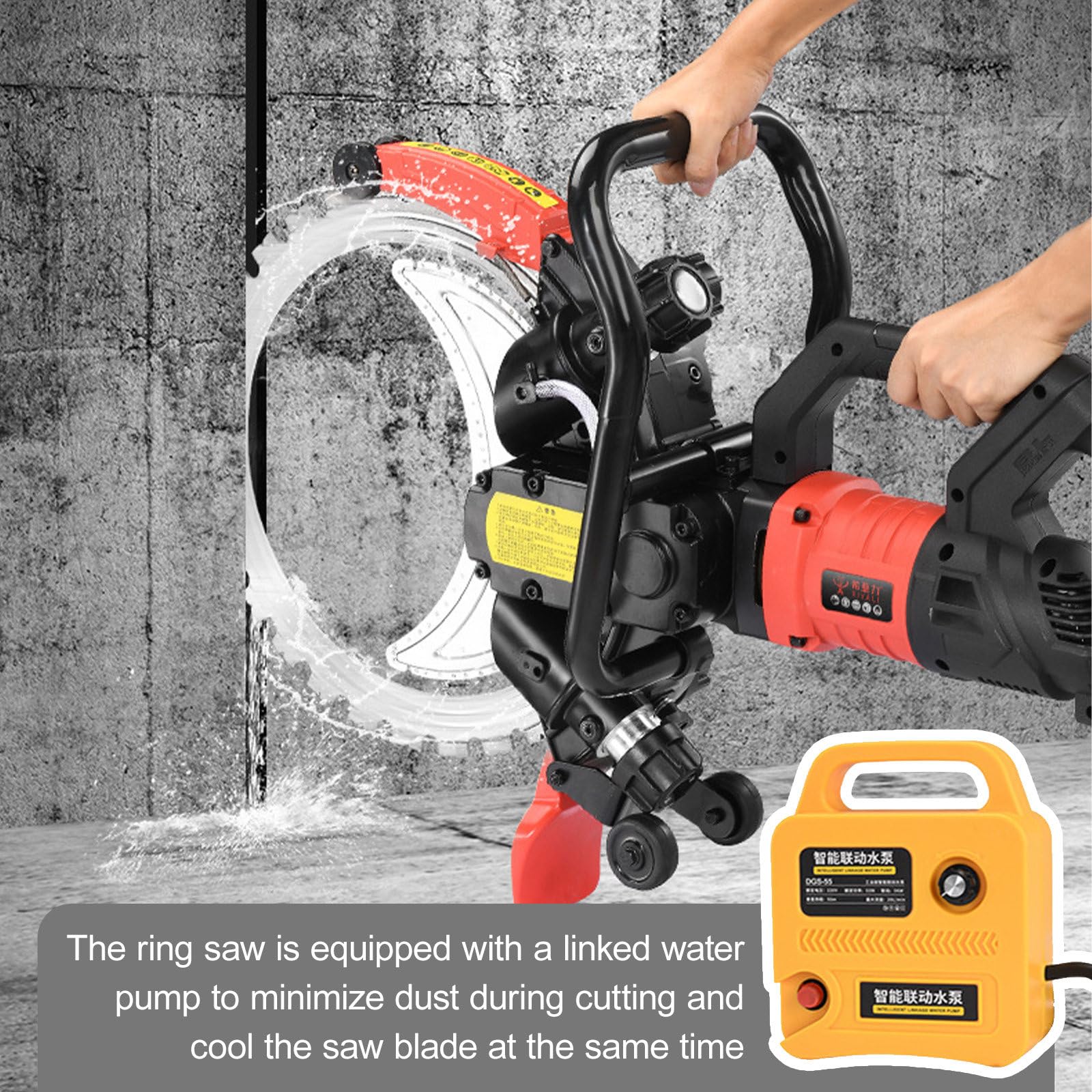 Chaser électrique mural 8980 W pour béton armé, profondeur de coupe de 29 cm, moteur sans balais, alimentation en eau automatique, comprend 2 lames