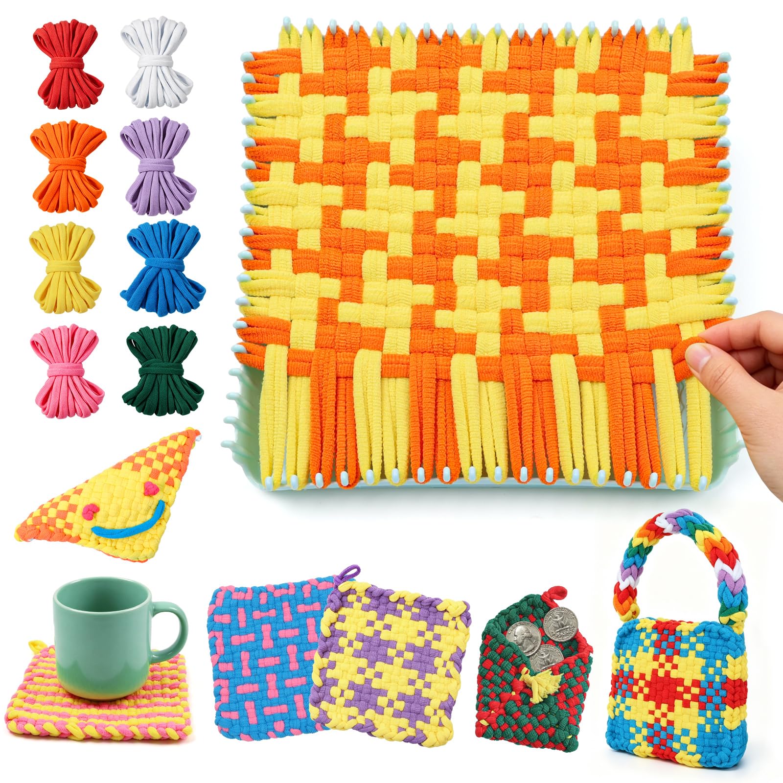 MORWANT Kit telaio per tessitura per bambini dai 6 ai 12 anni, set di presine per principianti | Tessitura delle dita, da presina a mini sacchetti, 224 anelli morbidi, telaio robusto, regalo di compleanno per ragazze