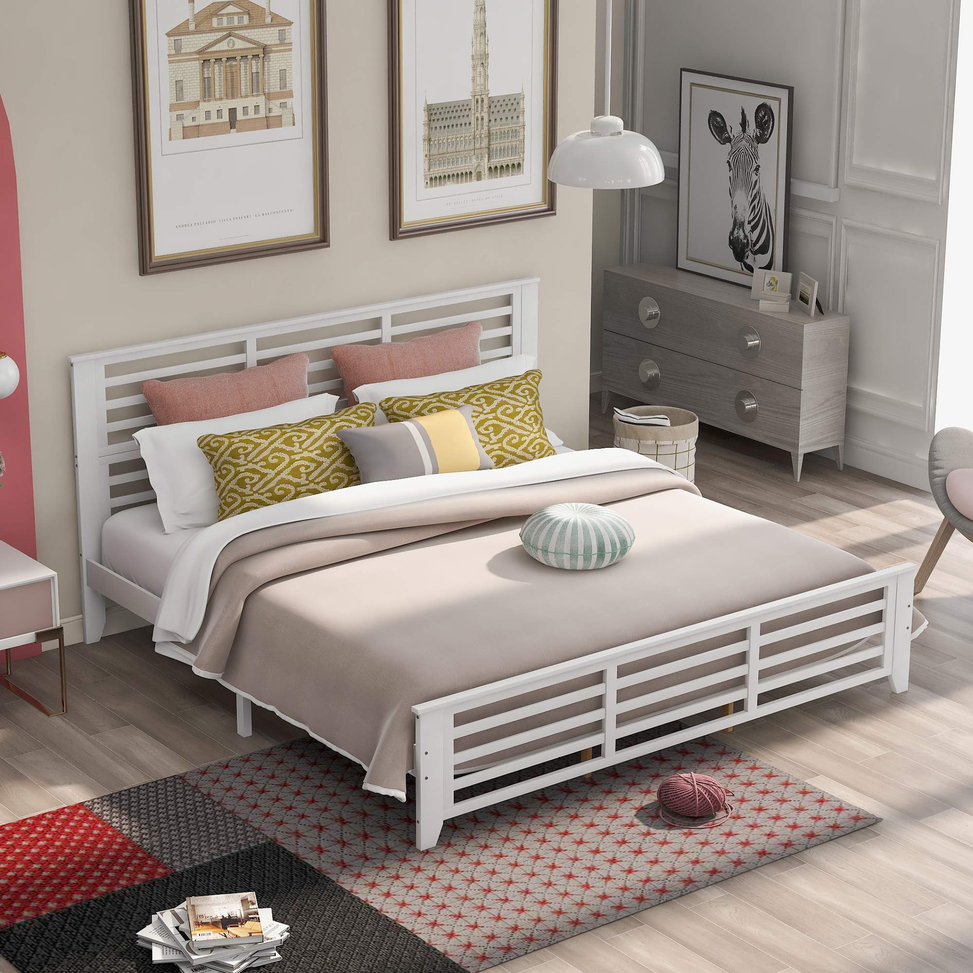 Buy Wood Platform Bed Frame with Headboard and Footboard, Center