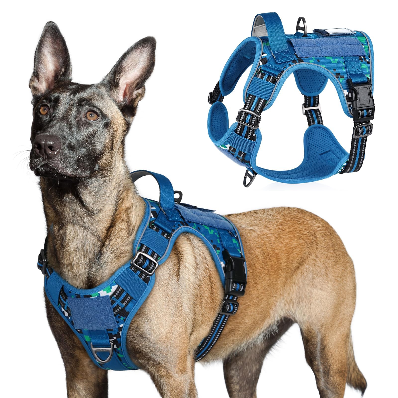rabbitgoo Dog Harness Large Dog No Pull, Tactical Adjustable Pet Harness with Molle Panel, Breathable Military Vest, Reflective Walking Vest with Easy Control Handle for Training Walking, Blue Camo, L — image 1