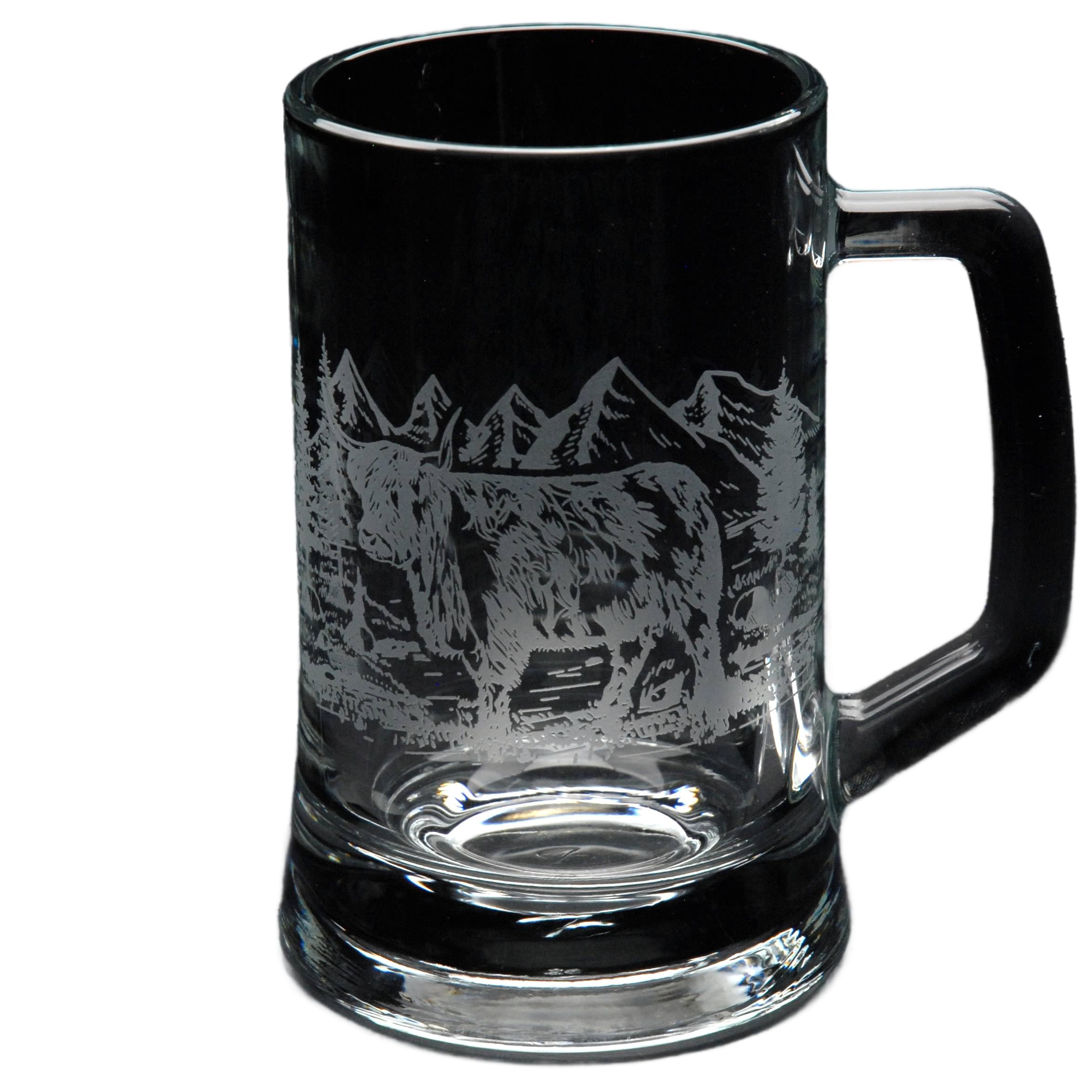 GLYPTIC Glass Art Highland Cow Hand Etched/Engraved Tankard Glass