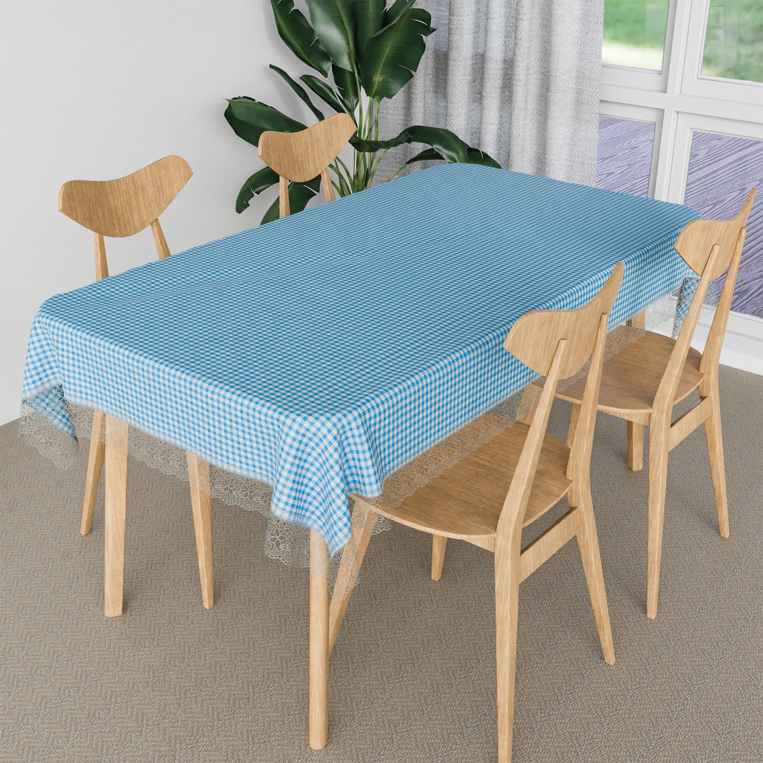 Kuber Industries Dining Table Cover | PVC Kitchen Dining Tablecloth | 4 Seater Center Table Cover | Dining Table Cover | Barik Check Kitchen Tablecloth | 45x70 | Blue