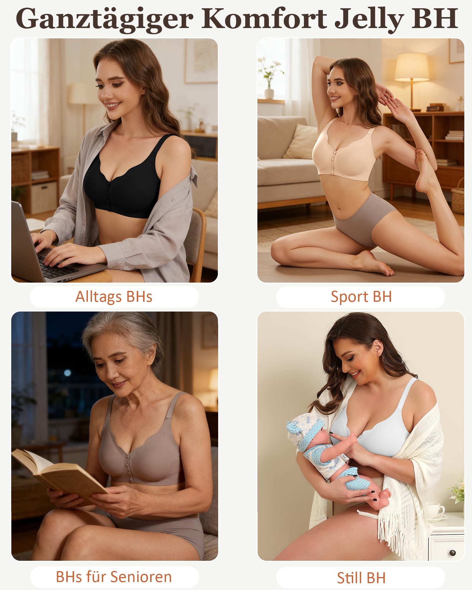 Jiuday Sujetador con cierre frontal para mujer, sin aros, comodidad | Acolchado suave sin costuras con sujeción de apoyo, fácil de poner, para mujeres lactantes y ancianas con sensación suave
