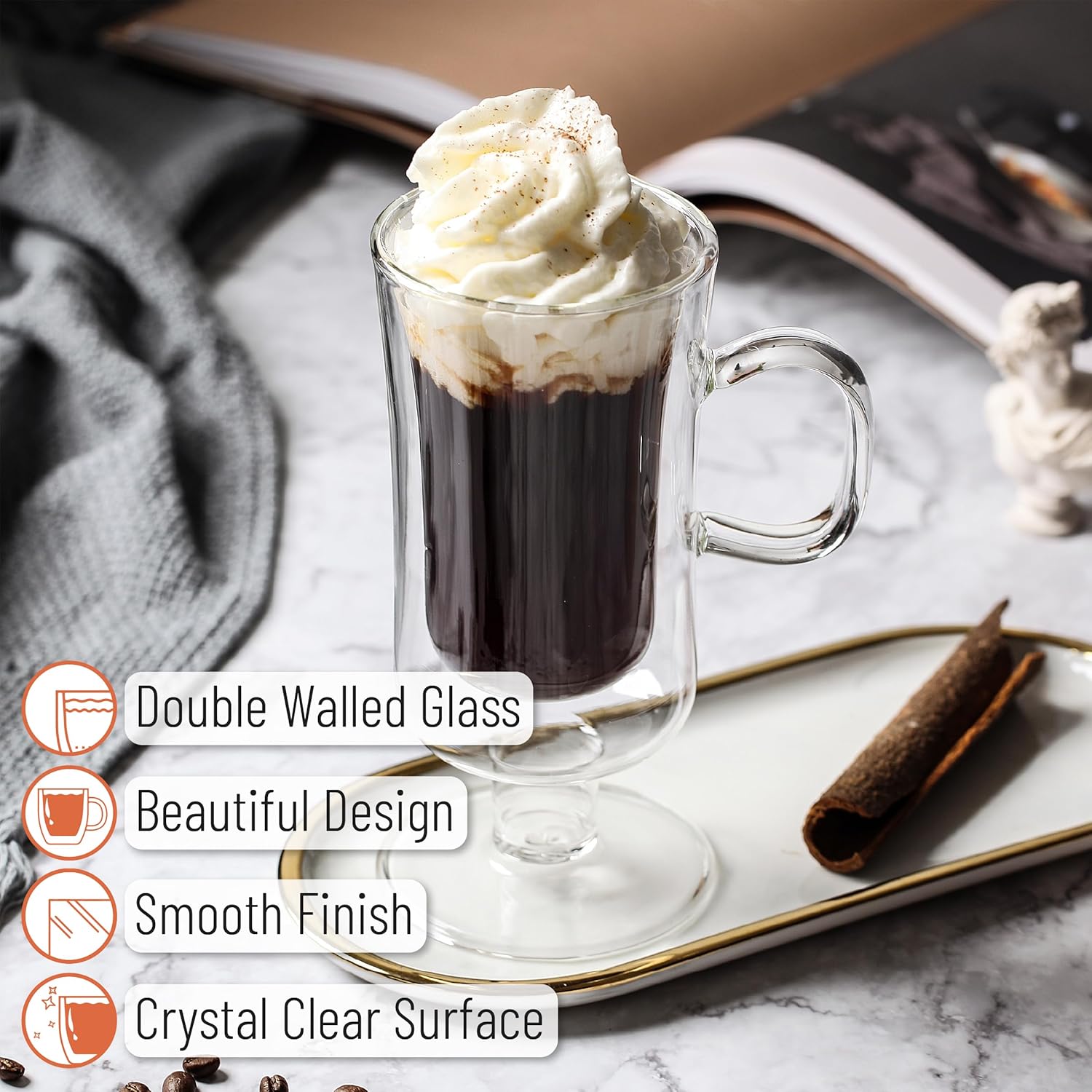 BTaT- Irish Coffee Mug, Set of 4 (10oz, 300ml), Double Wall Glass Irish Coffee Cup - Image 4