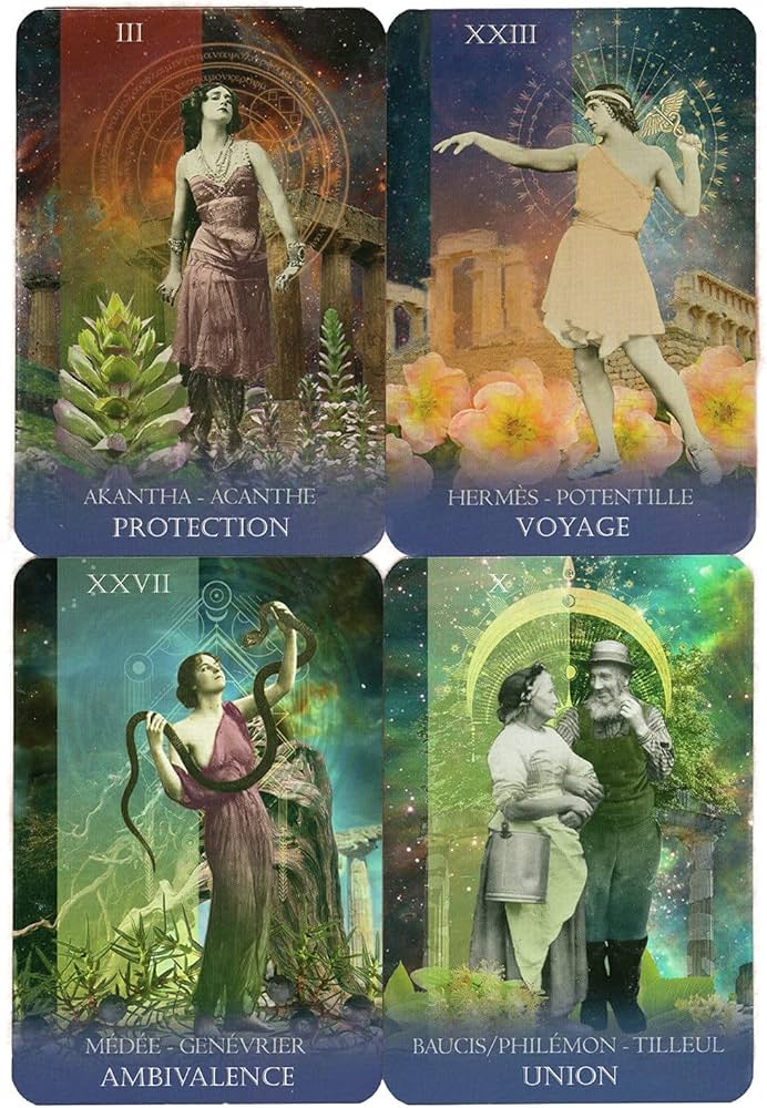 【正規品オラクルカード】フランス発の華麗な神々と植物のコラージュデッキ／金縁 正規品オラクルカード】フランス発の華麗な神々と植物の